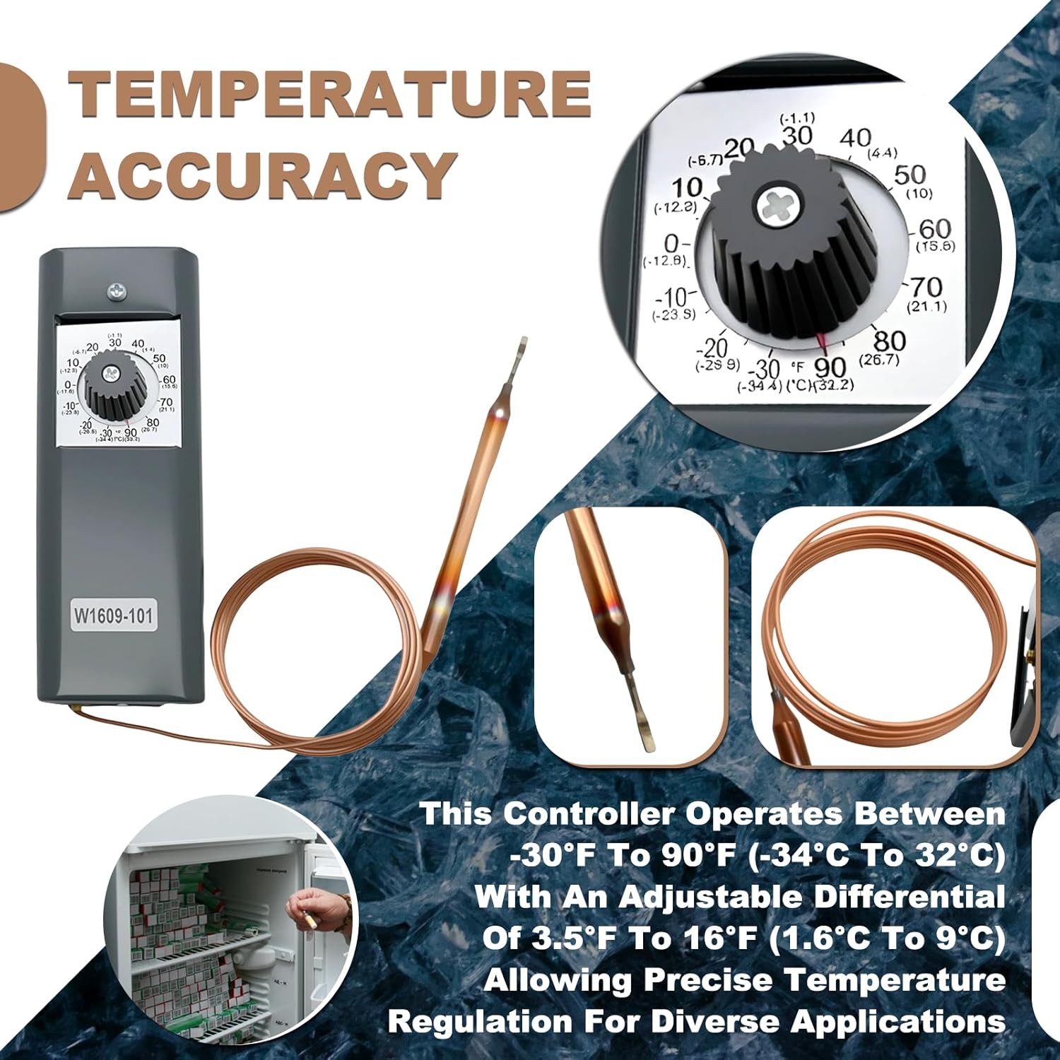 W1609-101 Refrigeration Thermostat Temperature Controller with Remote Black