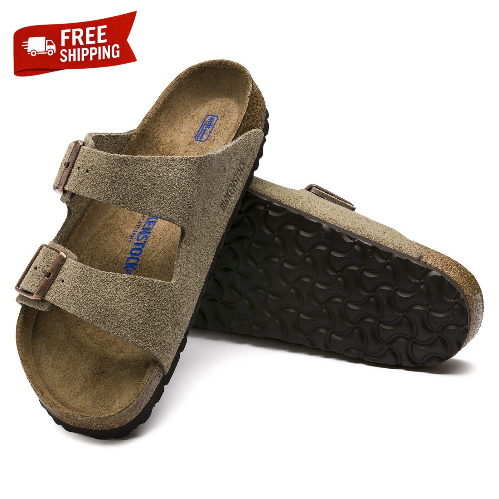 Birkenstock Arizona Soft Footbed Suede Leather Sandals Taupe New With Box
