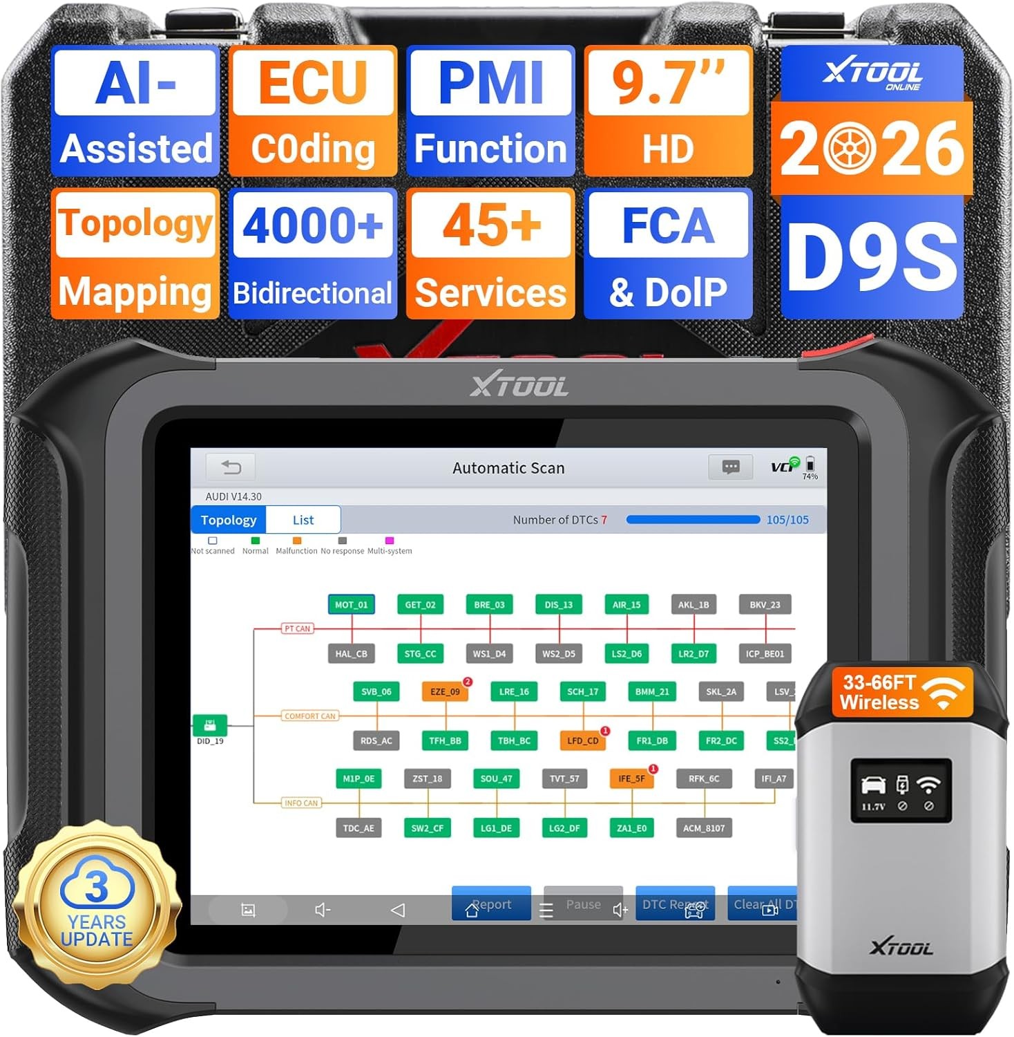 🏆2026 XTOOL D9S V2.0 Offline ECU Programming OBD2 Scanner Diagnostic Tool FCA