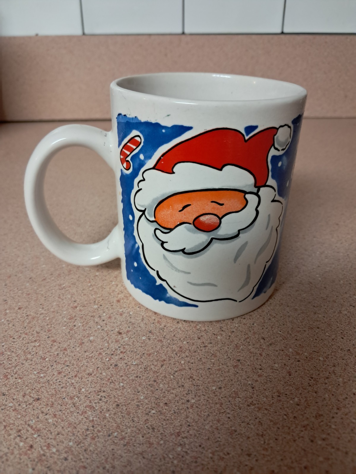 Vintage Blue Santa Clause And Candy Canes Coffee Mug #7