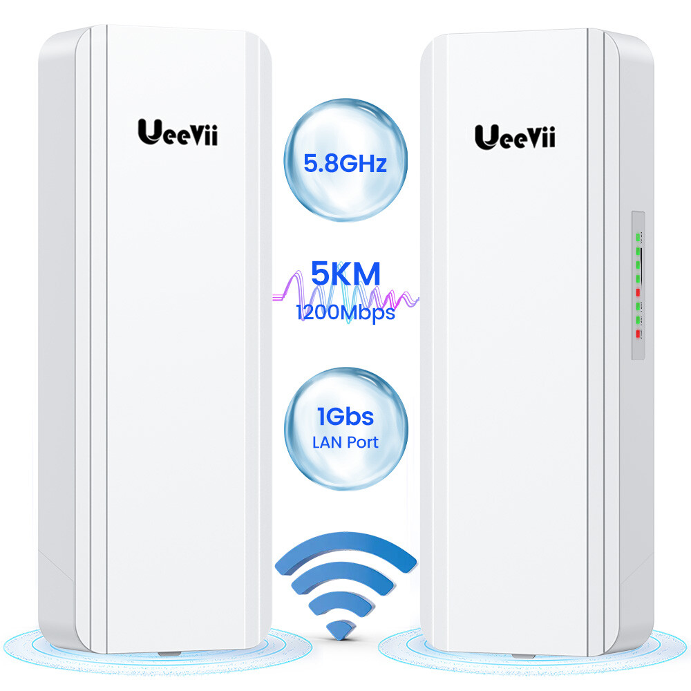 2pack Wireless WiFi Bridge Gigabit 5KM Point to Point Network Expansion 1200Mbps