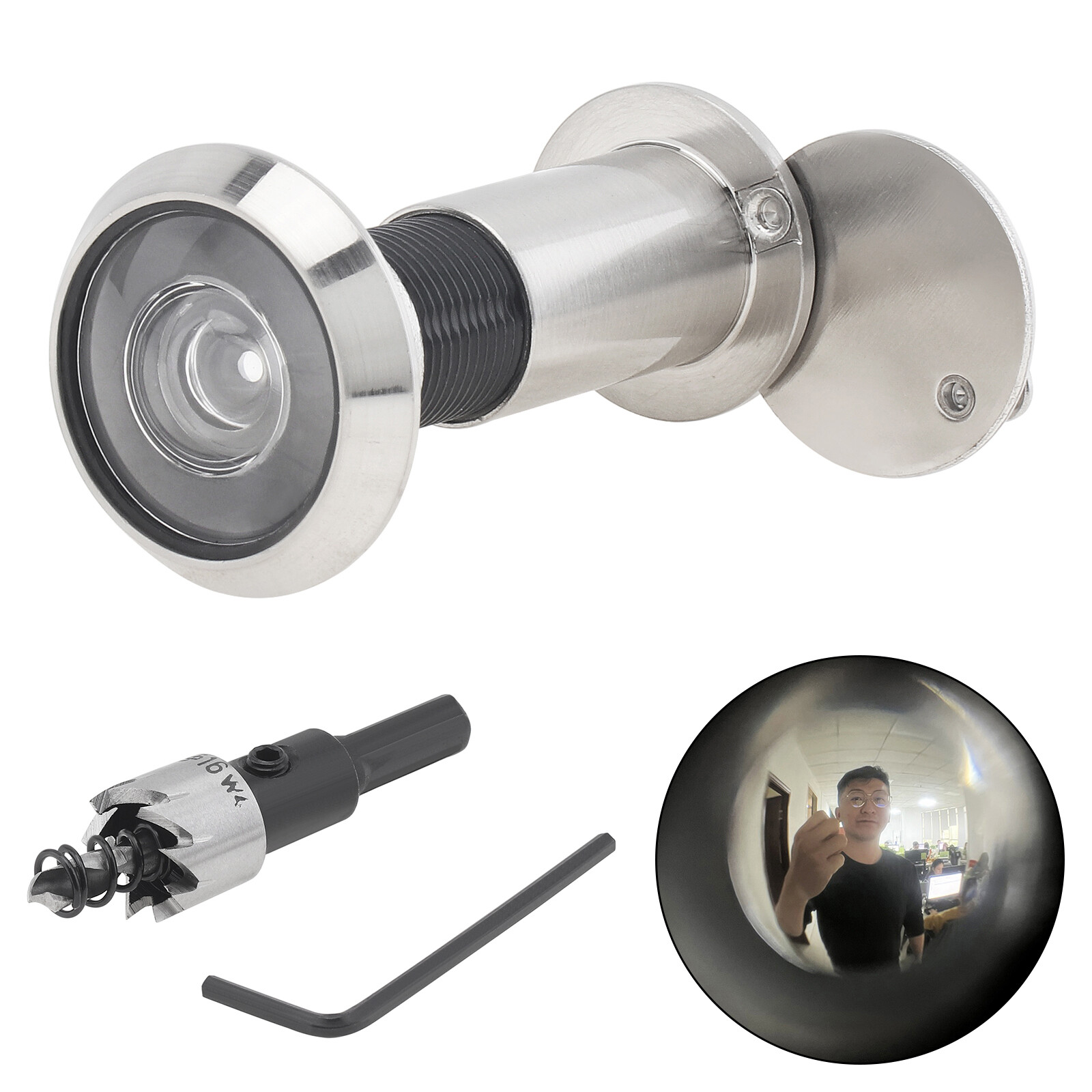 Safty 200 Degree Door Viewer Peephole Drill Bit Set with Rotating Privacy Cover