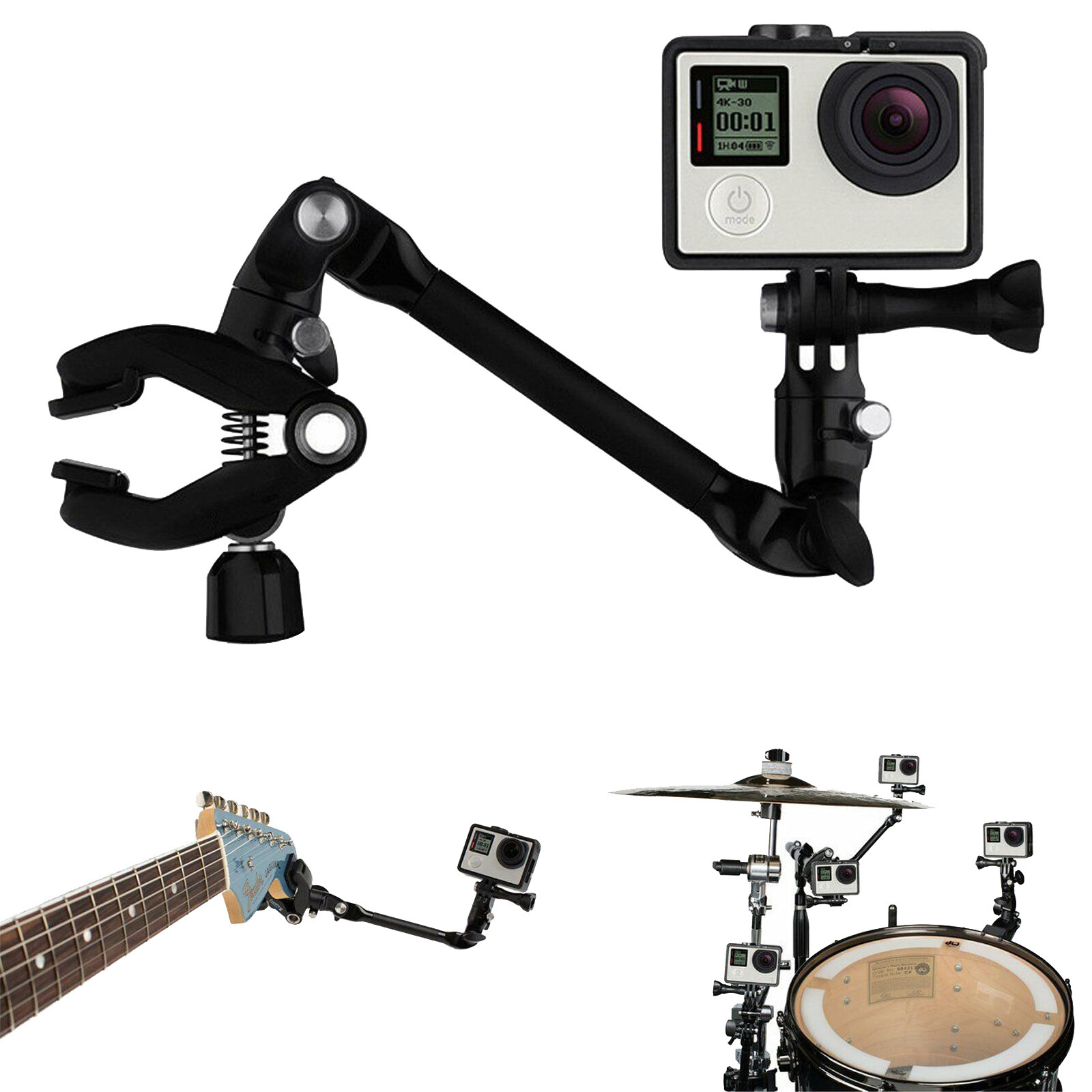 360° Rotatable Jam Music Instrument Guitar Drum Clamp Mount Arm for GoPro DJI