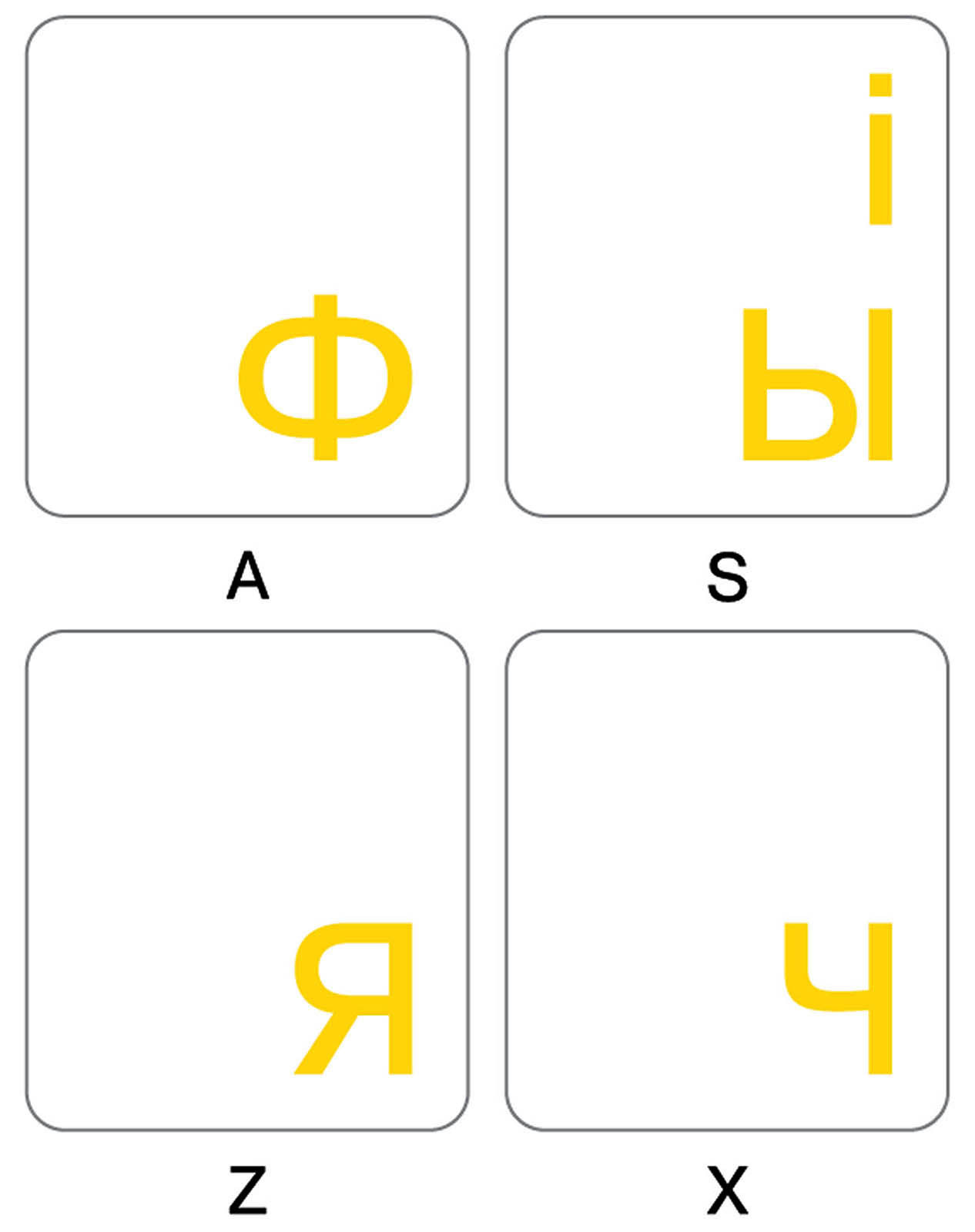 UKRAINIAN-RUSSIAN KEYBOARD STICKER TRANSPARENT YELLOW LETTERS LABEL