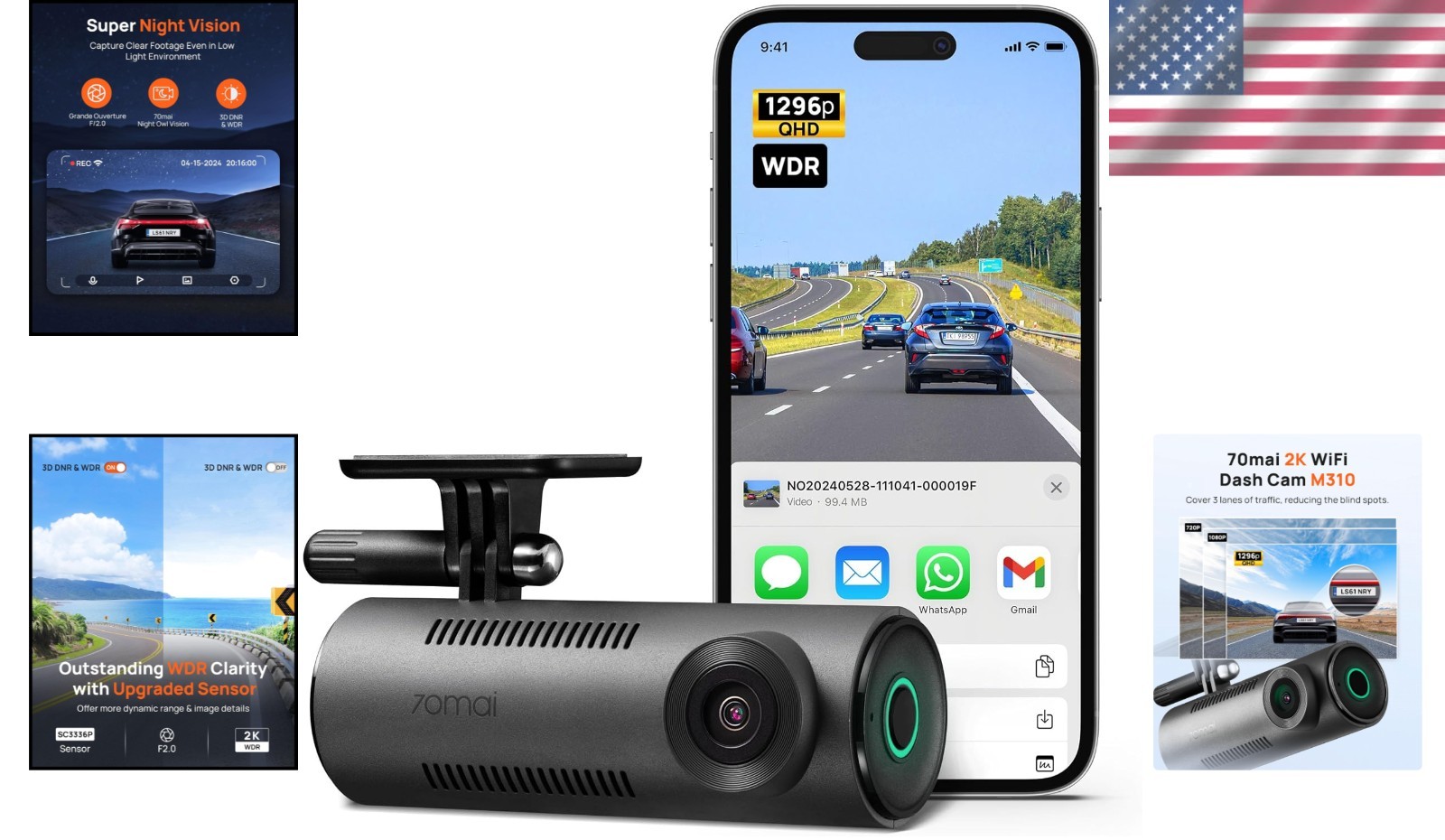 Front Dash Camera 130° Wide-Angle Loop Recording