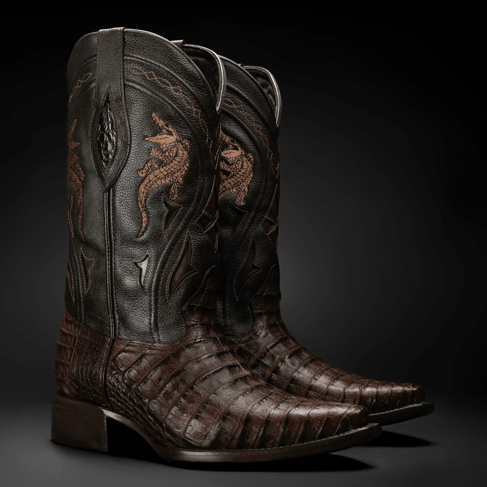 Genuine Exotic Alligator Caiman Belly Snip Toe Western Cowboy Boots - Brown