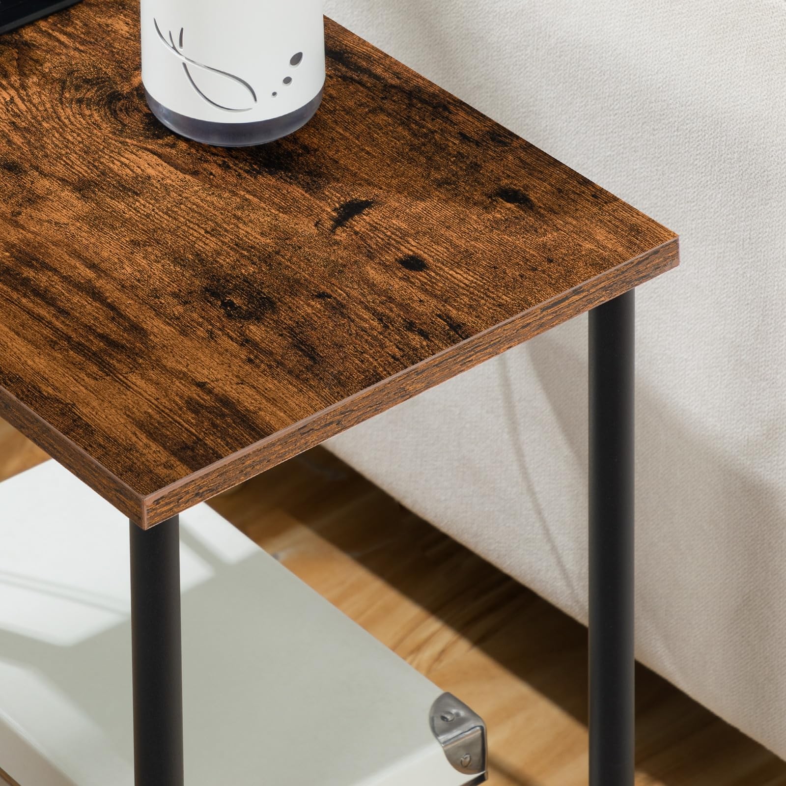 Side End Table Charging Station USB Outlet Nightstand Rustic Brown BF09UBZ01