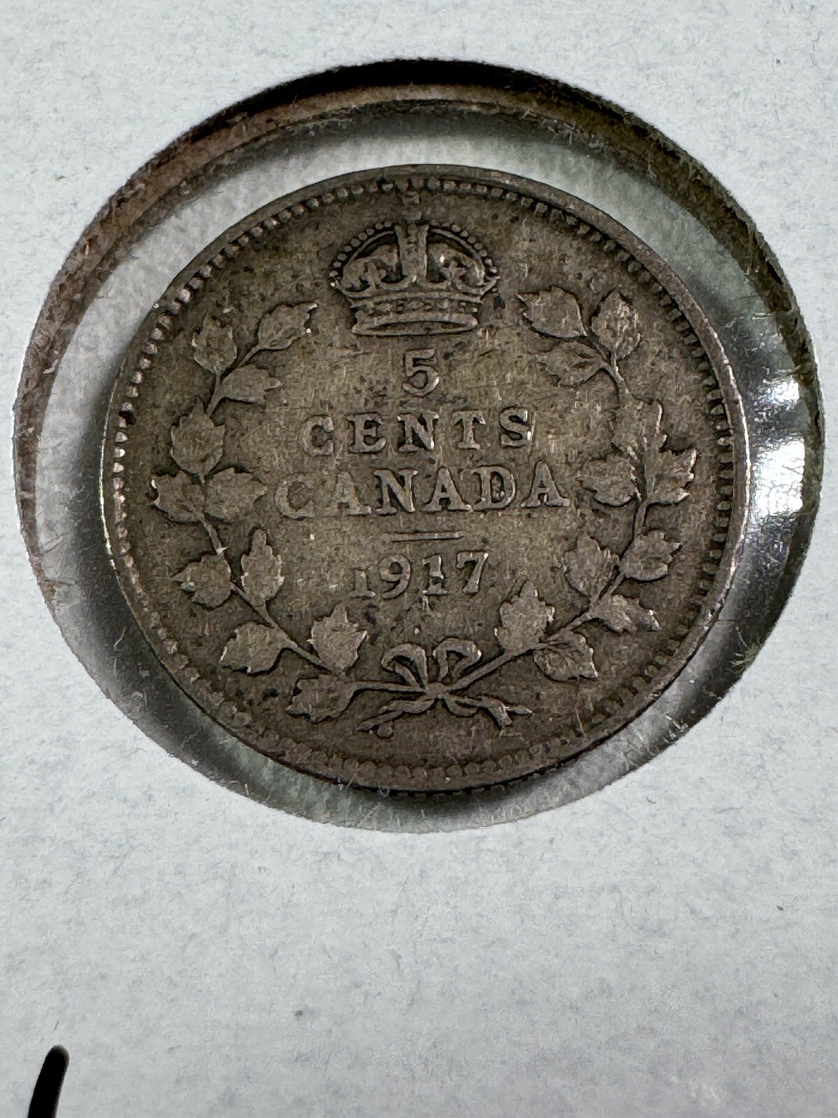 1917 Canada 5 Cents Small Silver Coin Cleaned
