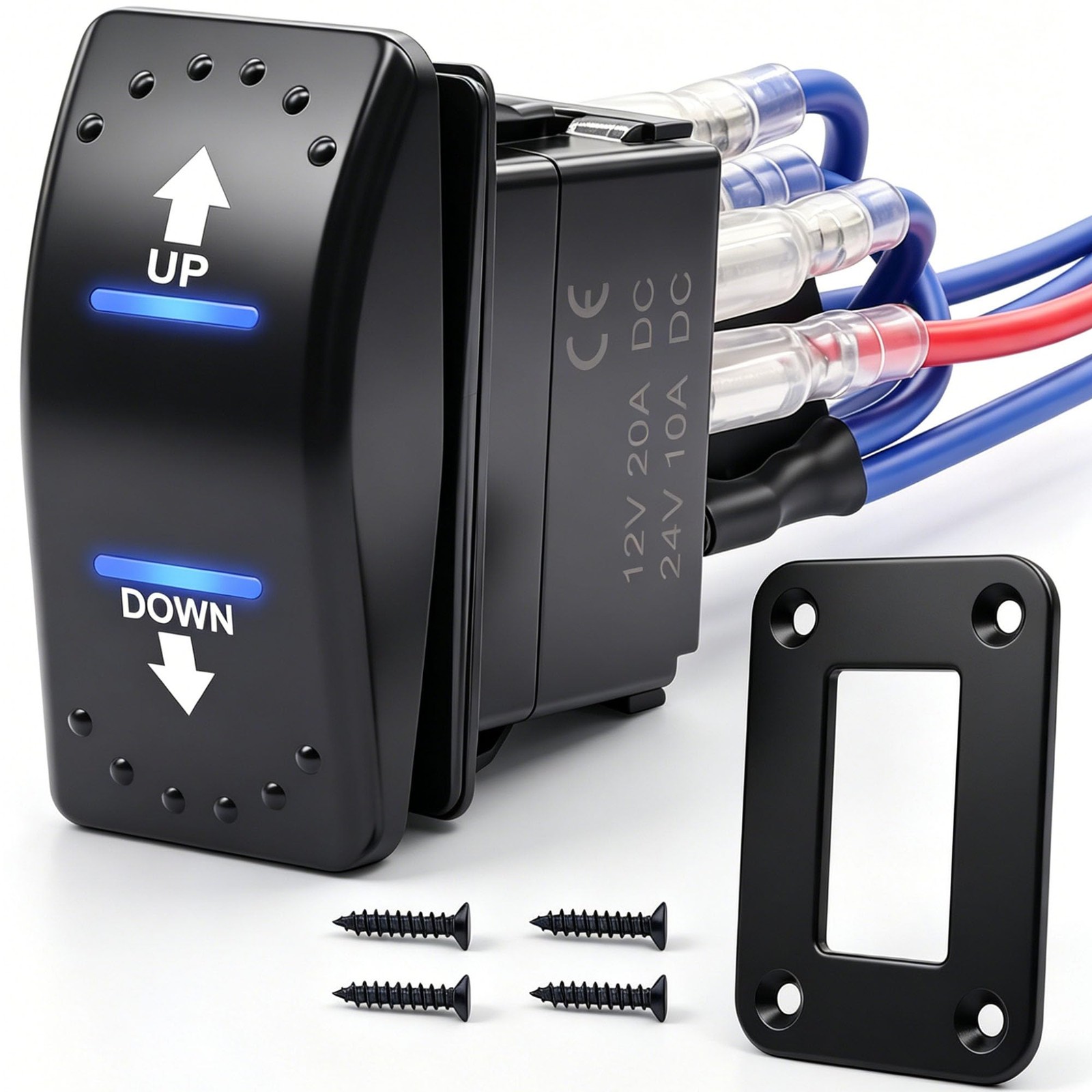 20A 12V Polarity Reversing Momentary Rocker Switch DC Motor Control 7Pin Up Down