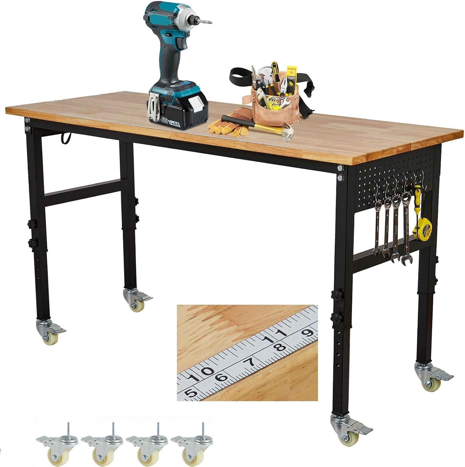 🍀48" x 24" Adjustable Workbench with Power Outlet & Scale, Portable Worktable