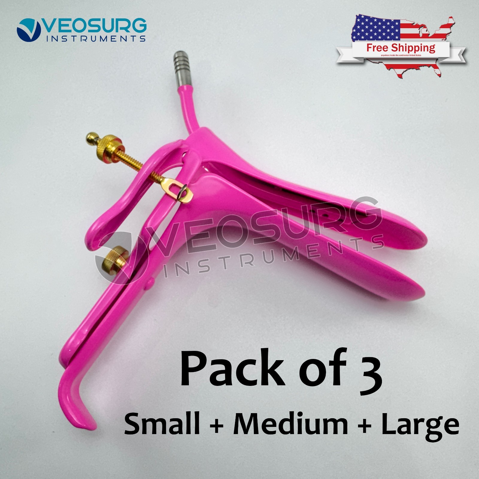 OR Grade Pink Leep Graves Vaginal Speculum Set of 3 Pcs Lletz Insulated OB Gyn