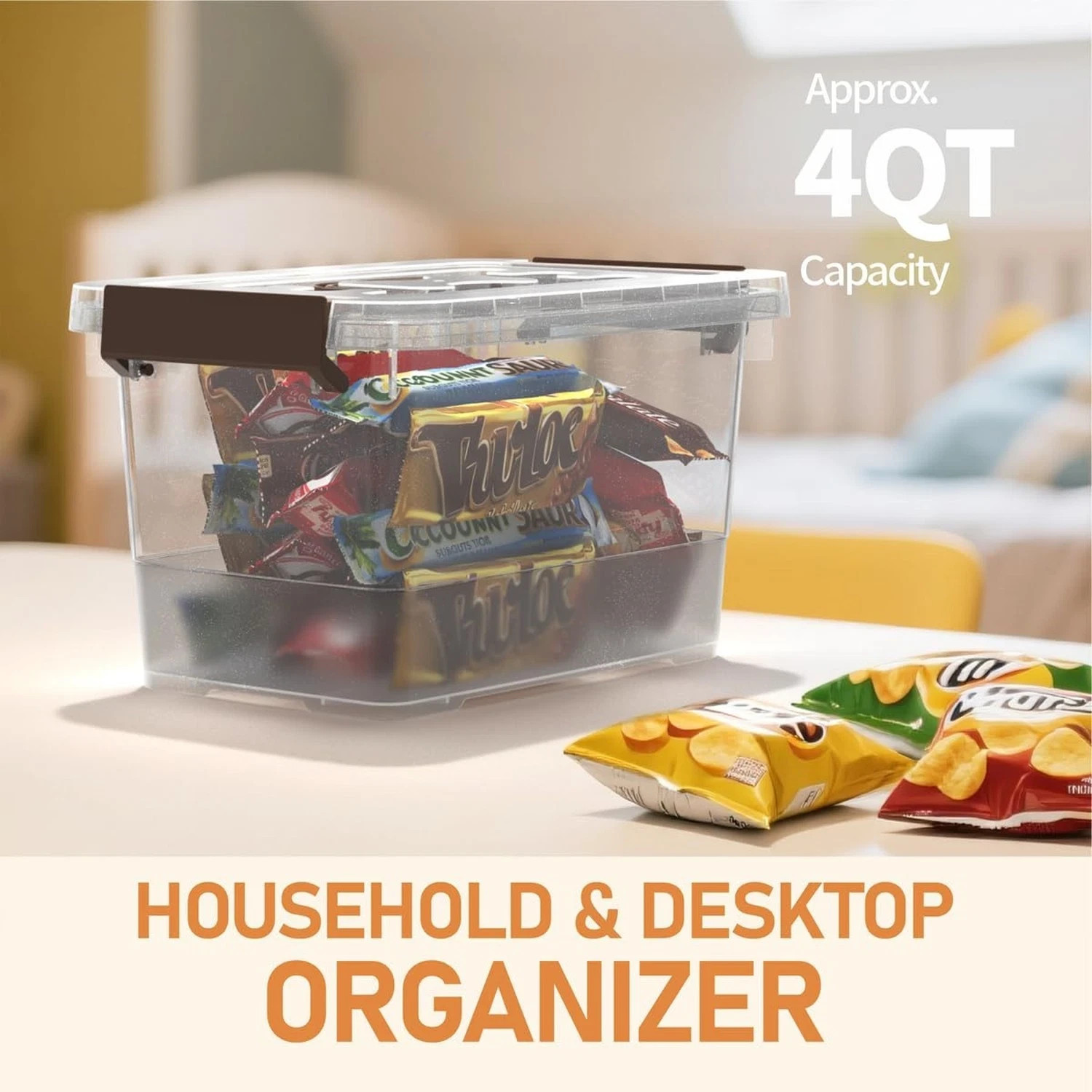 8 Pack Plastic Storage Latch Bins, 4 Quart Clear Plastic Handle Box with Lids...