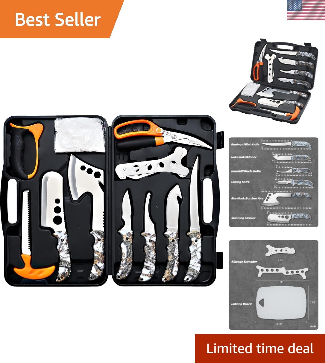 Hunting Deer Knife Set Field Dressing Kit Portable Butcher Game Processor Set...