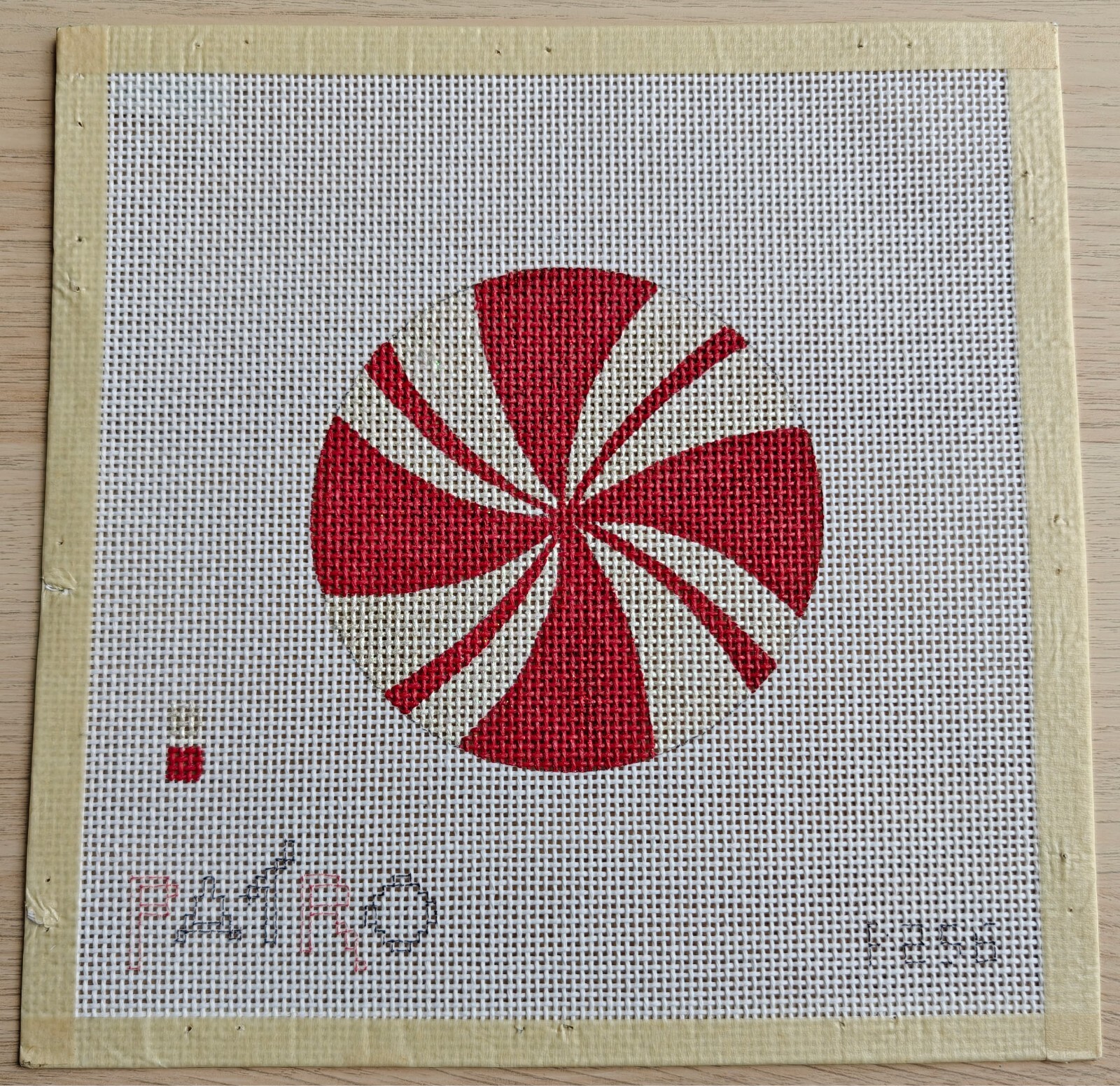 Patro Handpainted Needlepoint Canvas: Red White Swirl Candy Peppermint P256