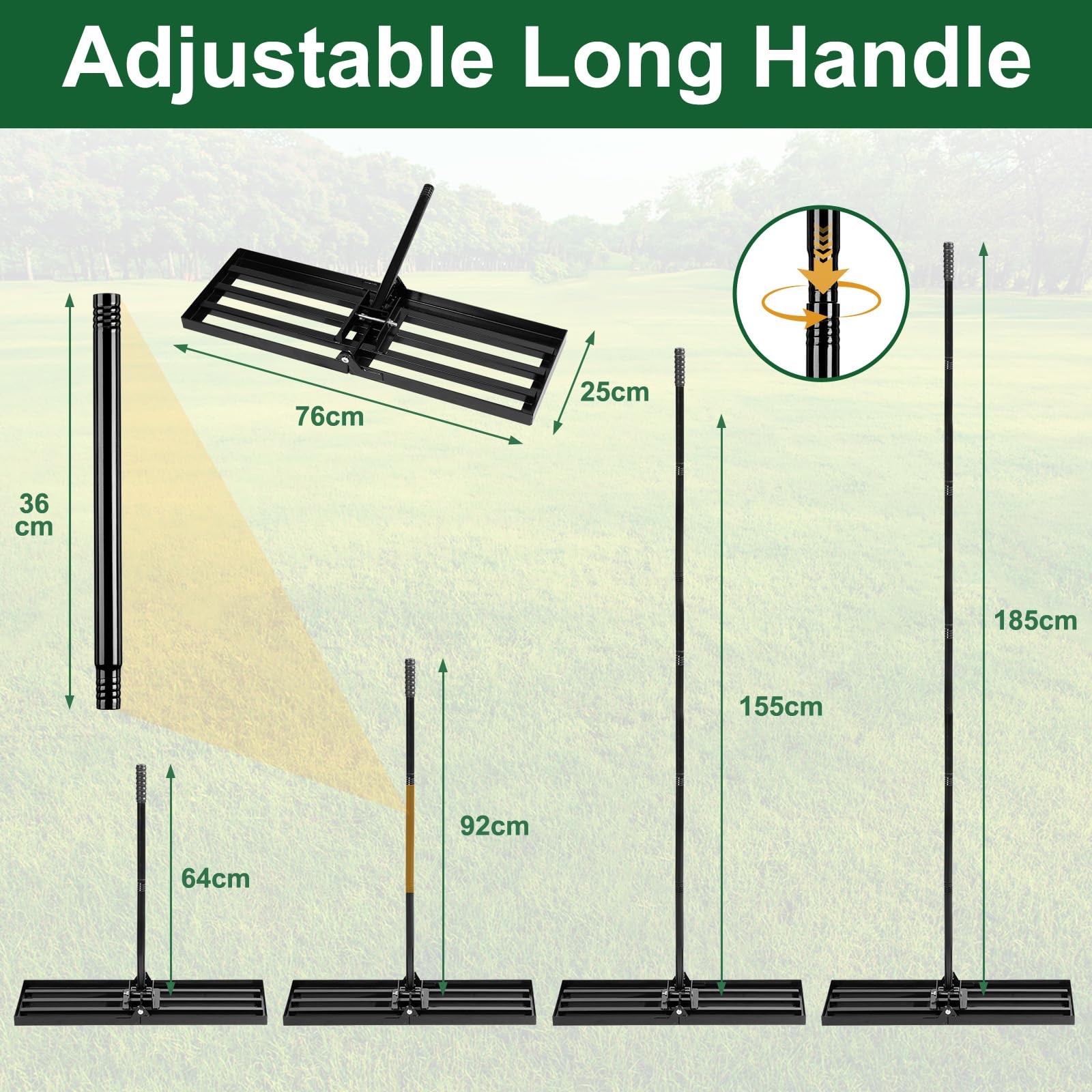 Lawn Leveling Rake, Foldable Leveling Rake with 72inch Adjustable Long Handle...