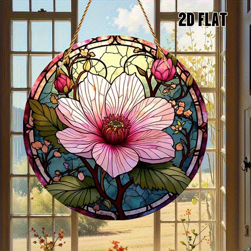Vintage Pink Flower Round Acrylic Suncatcher Wall Hanging Decor Valentine Gift
