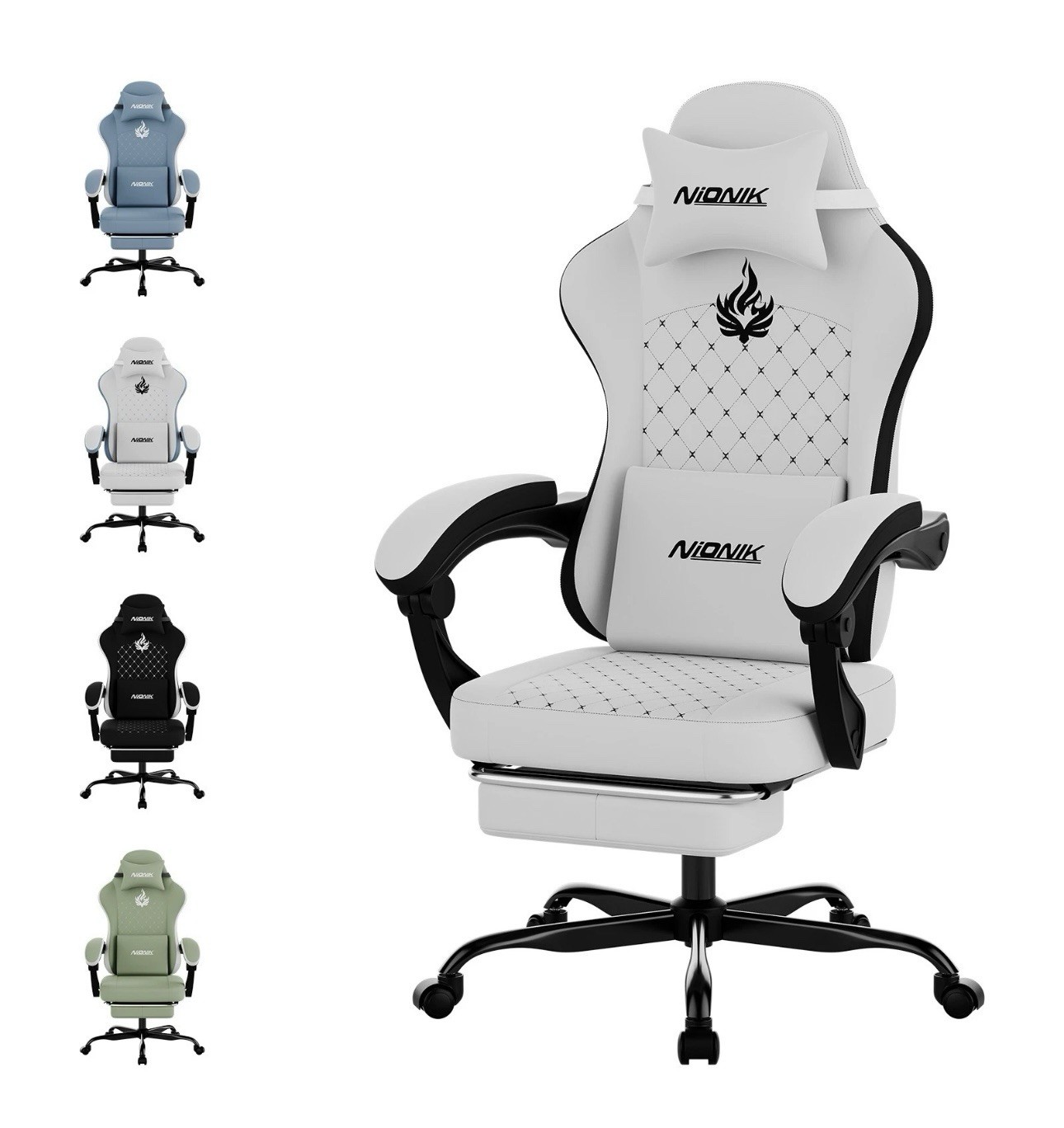 Nionik Ergonomic Office Chair Massage Adjustable Foam White/Black 350lb