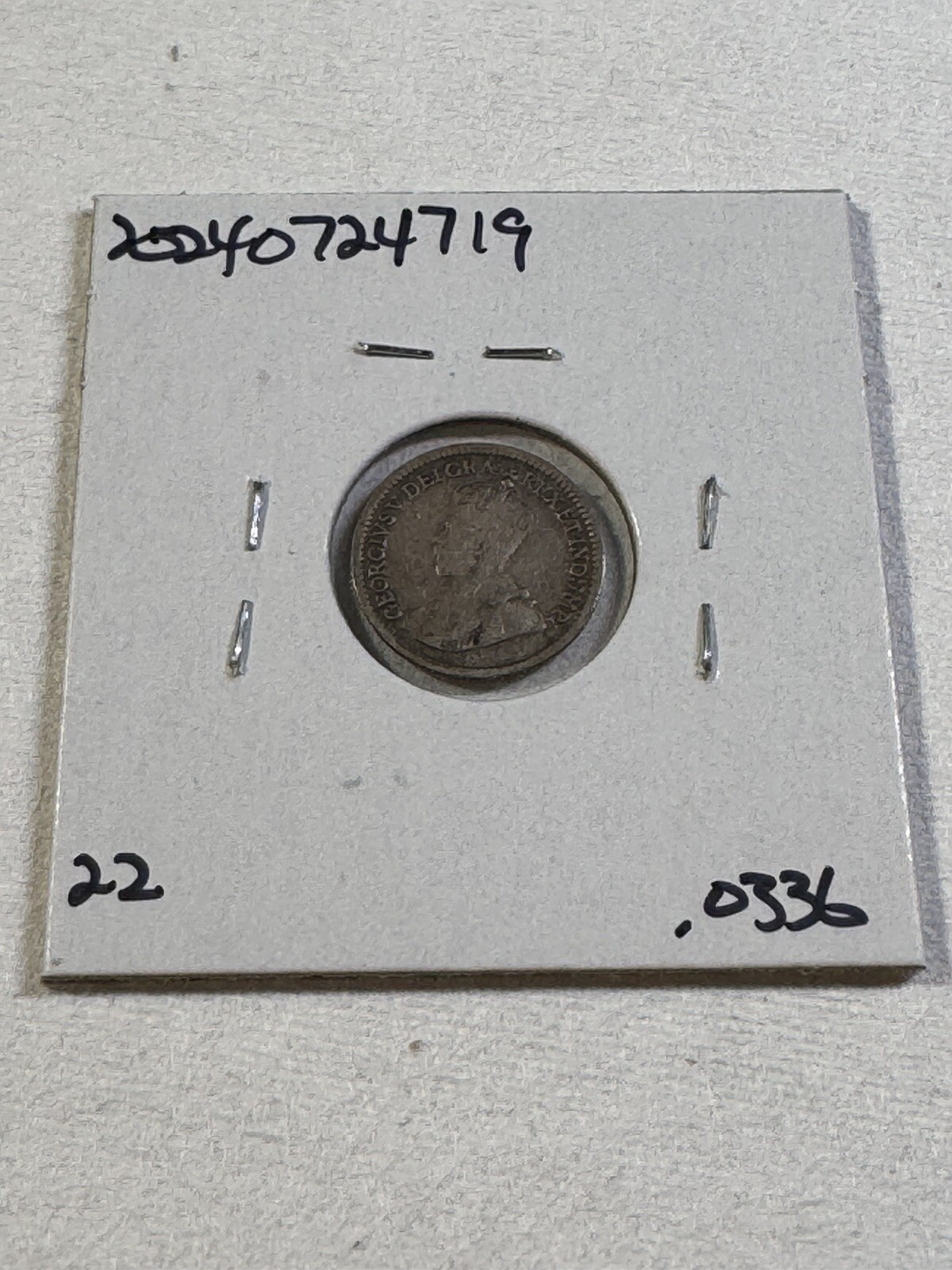 1919 Canada 5 Cents Small Silver Coin Cleaned