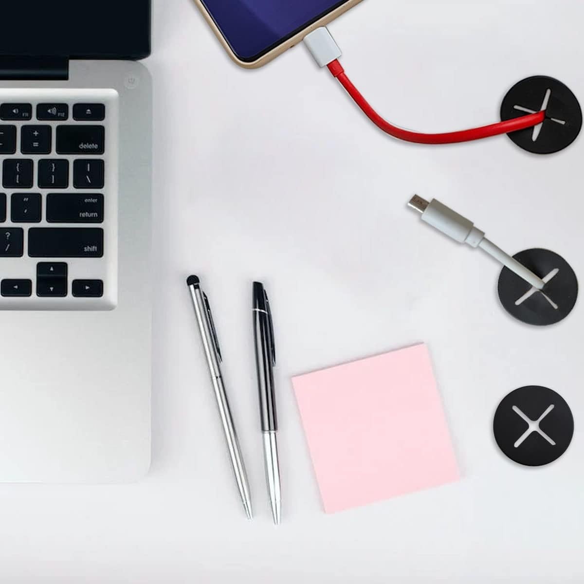 6 Durable Silicone Cable Grommets - 1-Inch for Effortless Desktop Organization