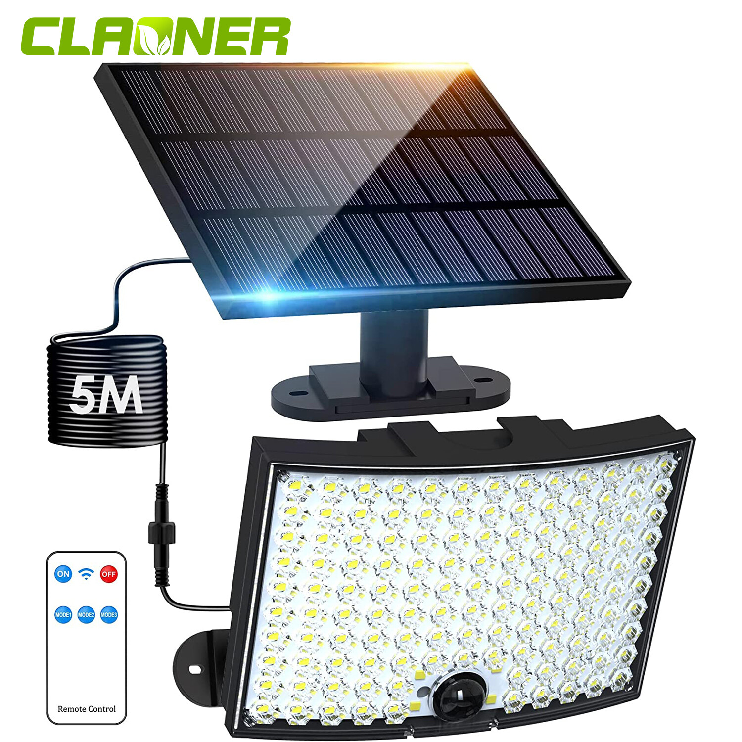 CLAONER 128 LED Solar Security Lights Motion Sensor Outdoor Separate Wall Lamp