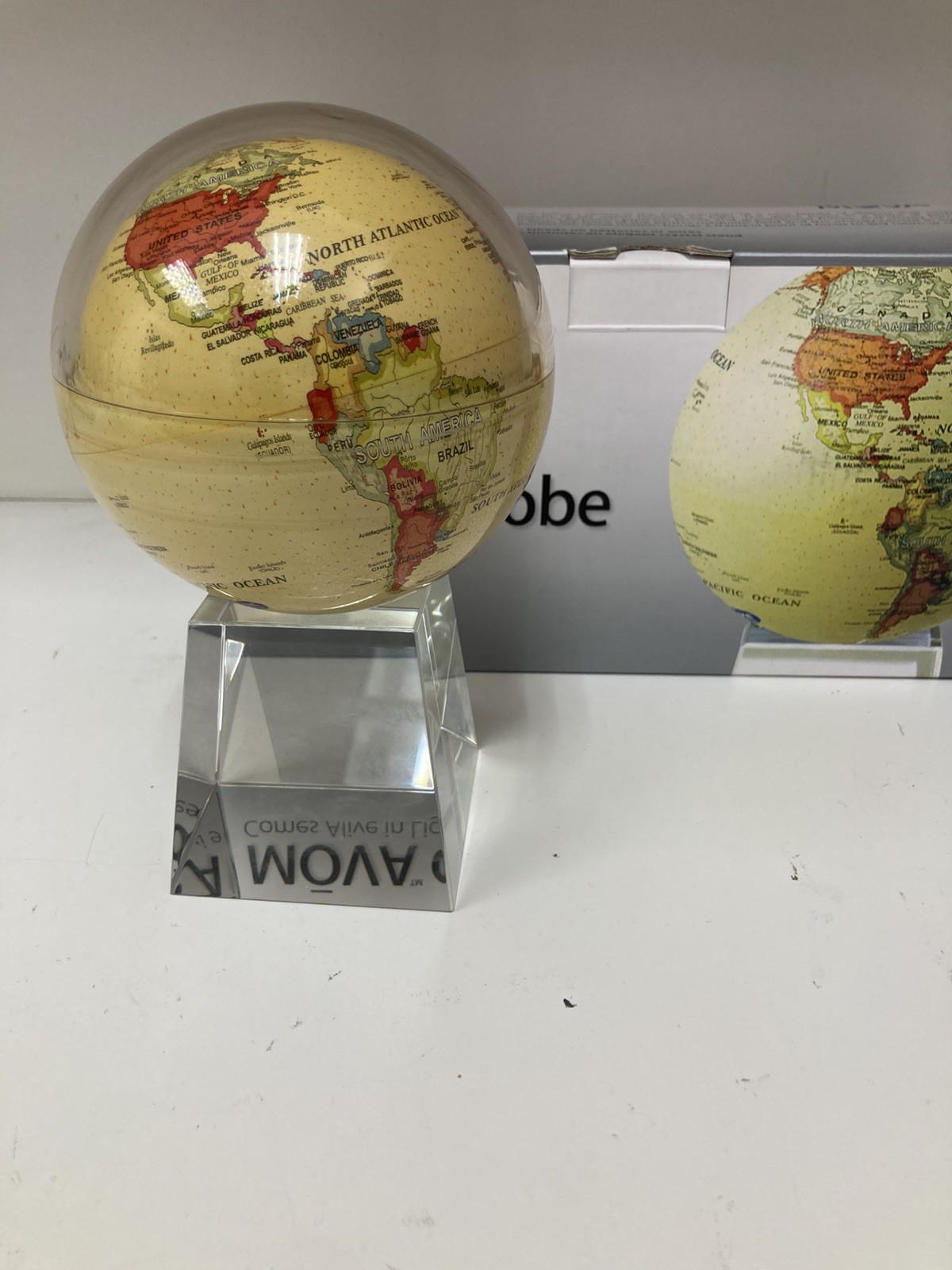MOVA Globe Earth 4.5" Diameter Beige/Yellow NOT SPINNING w/ box & crystal stand
