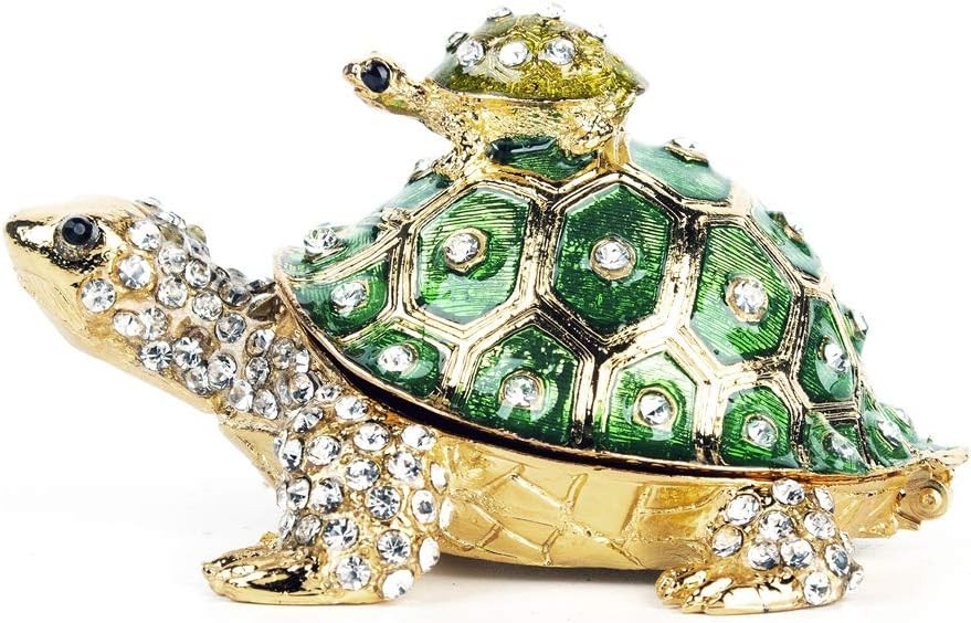 3" Sea Turtle Figurines Collectibles Bejeweled Jewelry Trinket Boxes Hinged H...