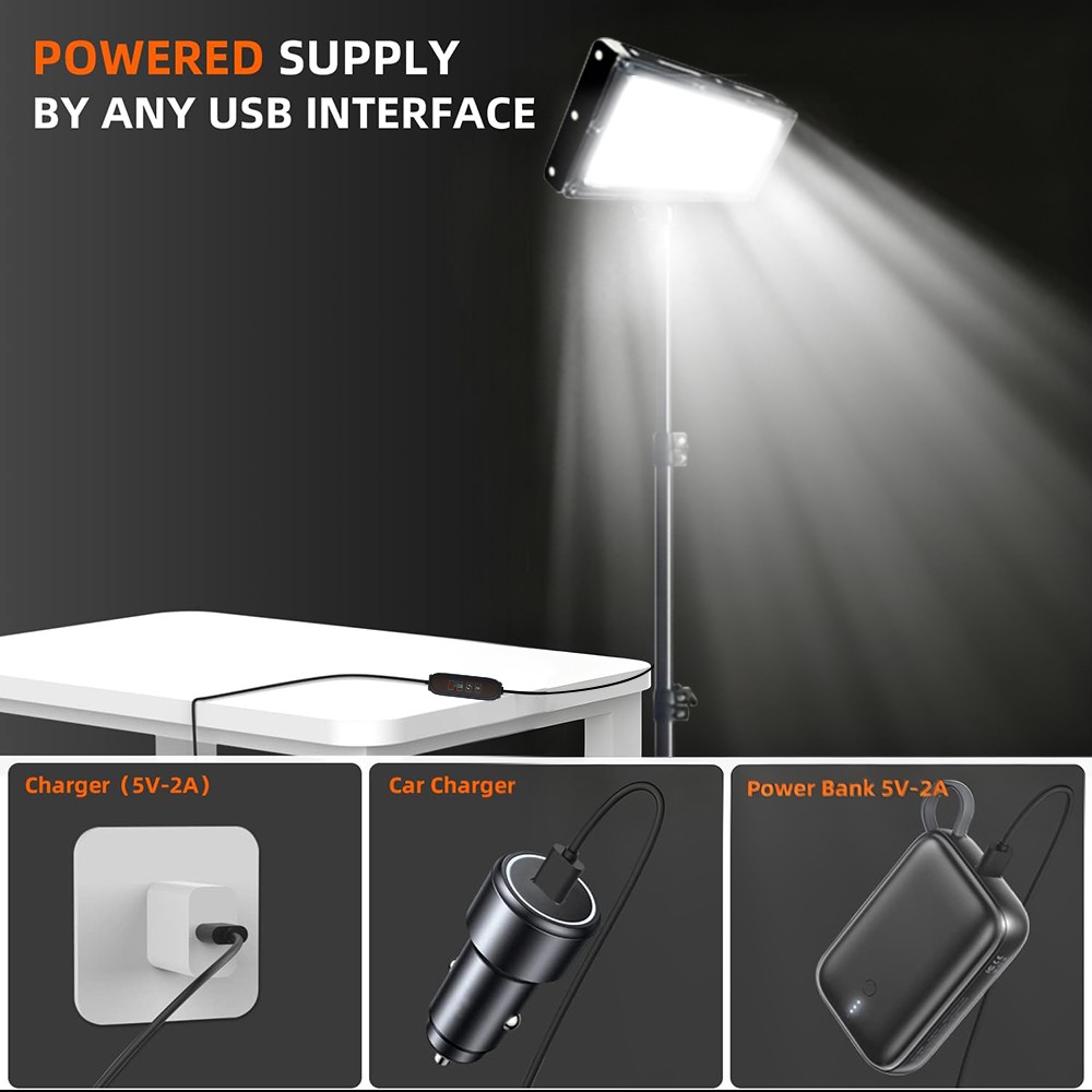 2PCS Camping LED Work Light w/ Tripod Stand Adjustable, Portable LED Flood Light