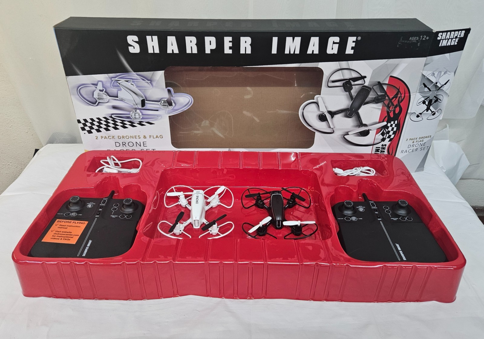 Sharper Image Dual 2 Pack Drones Racer Drone Set w Box MISSING FLAG
