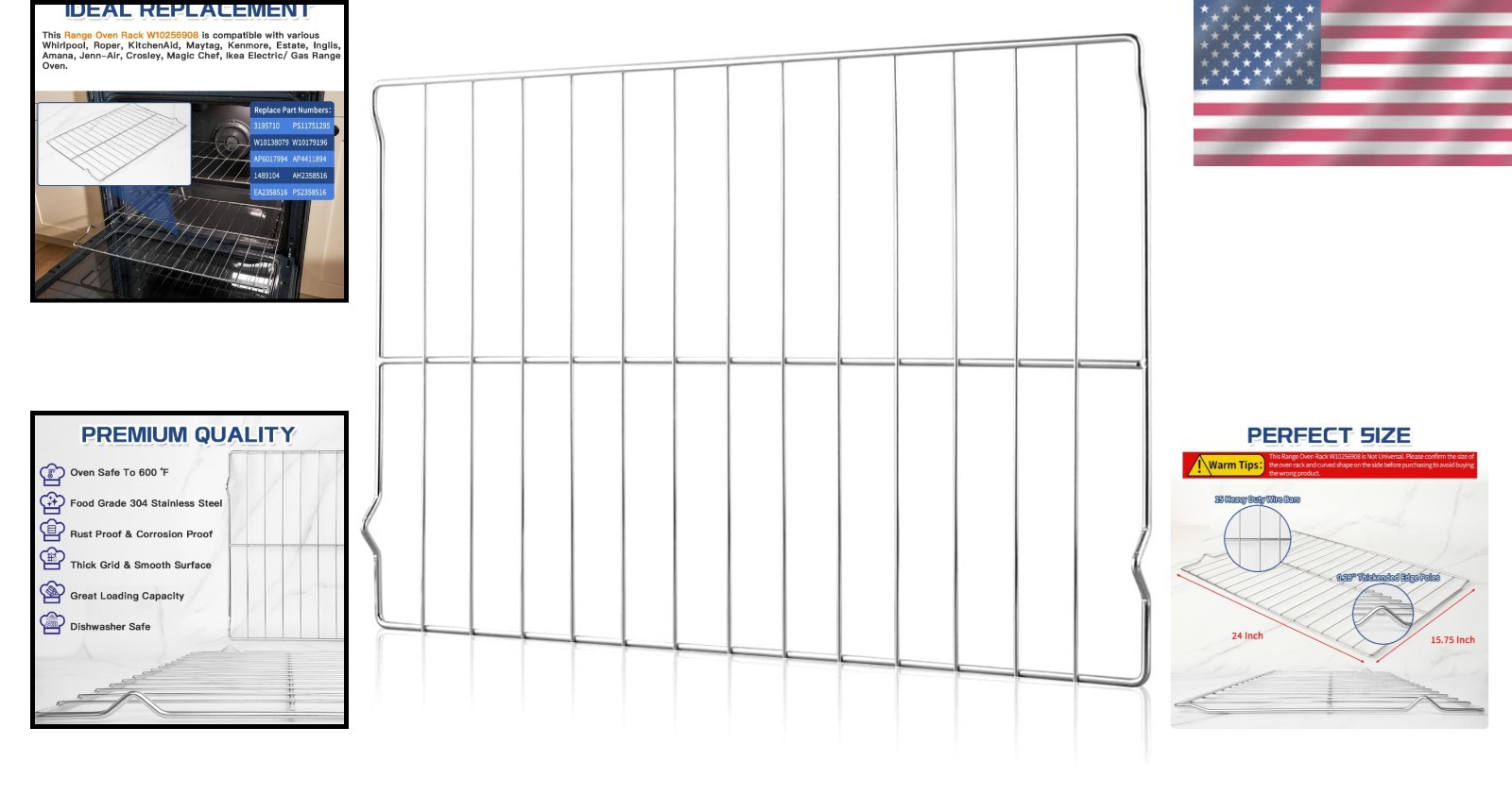 Durable Replacement Oven Rack for Whirlpool Models - Dishwasher Safe, 1 Pack