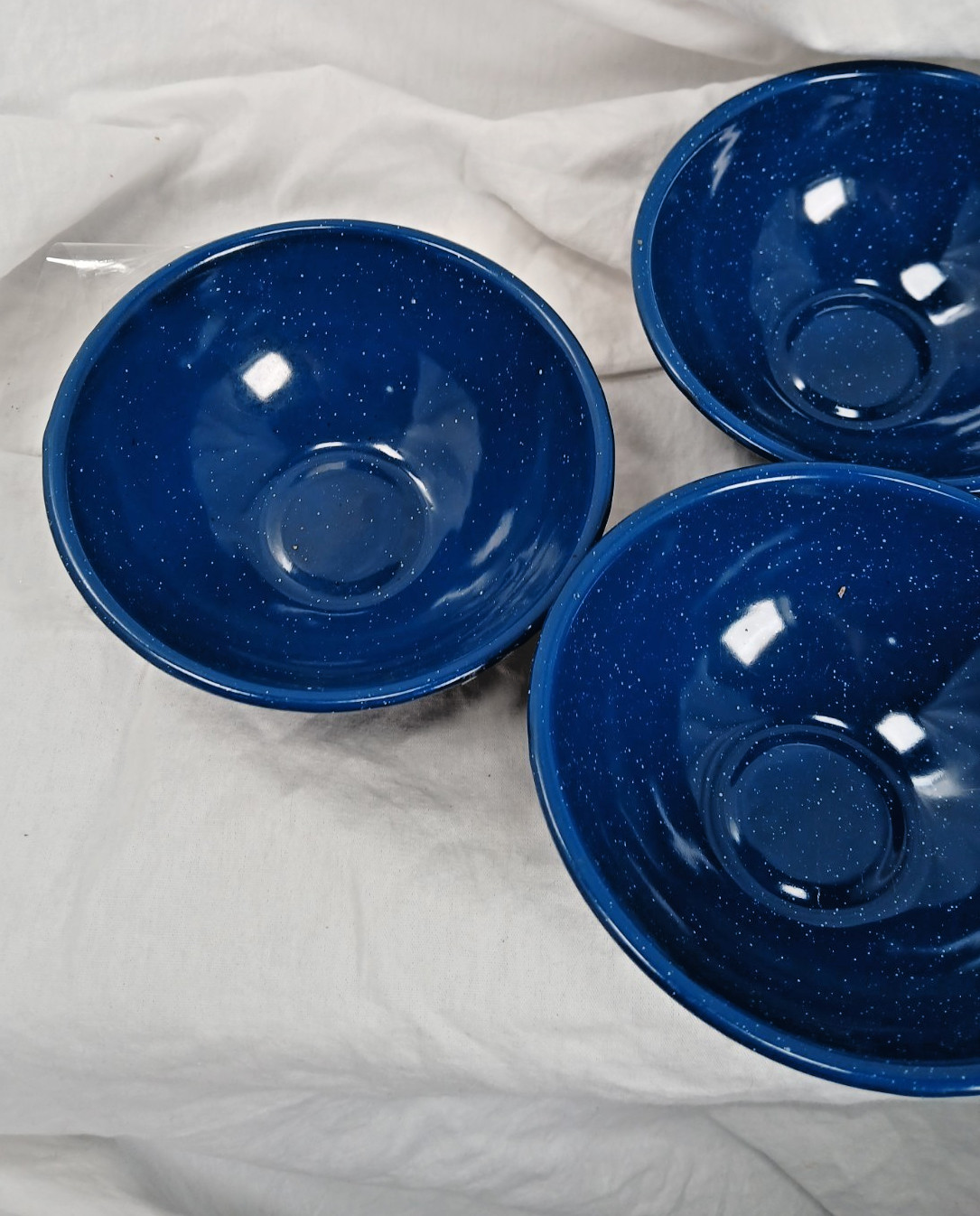 4 camp bowls, blue metal enamel, 6 " x 2"