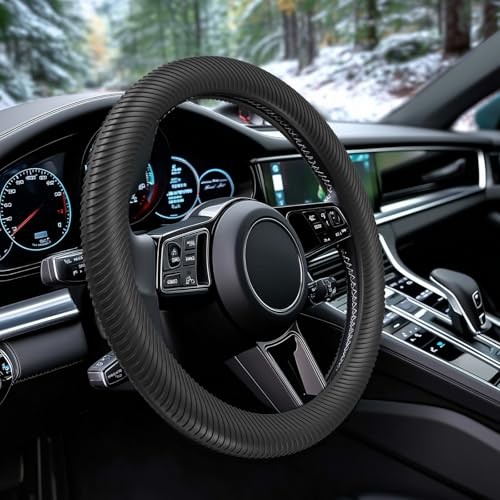 Car Steering Wheel Cover, Thin Anti-Skid Silicone Steering Wheel Cover Black