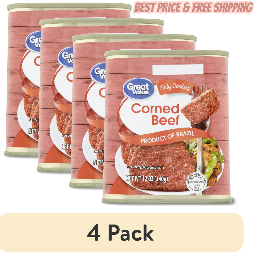 (4 Pack) Great Value Corned Beef 12 Oz Low Carb Tender & Juicy Fully Cooked Beef