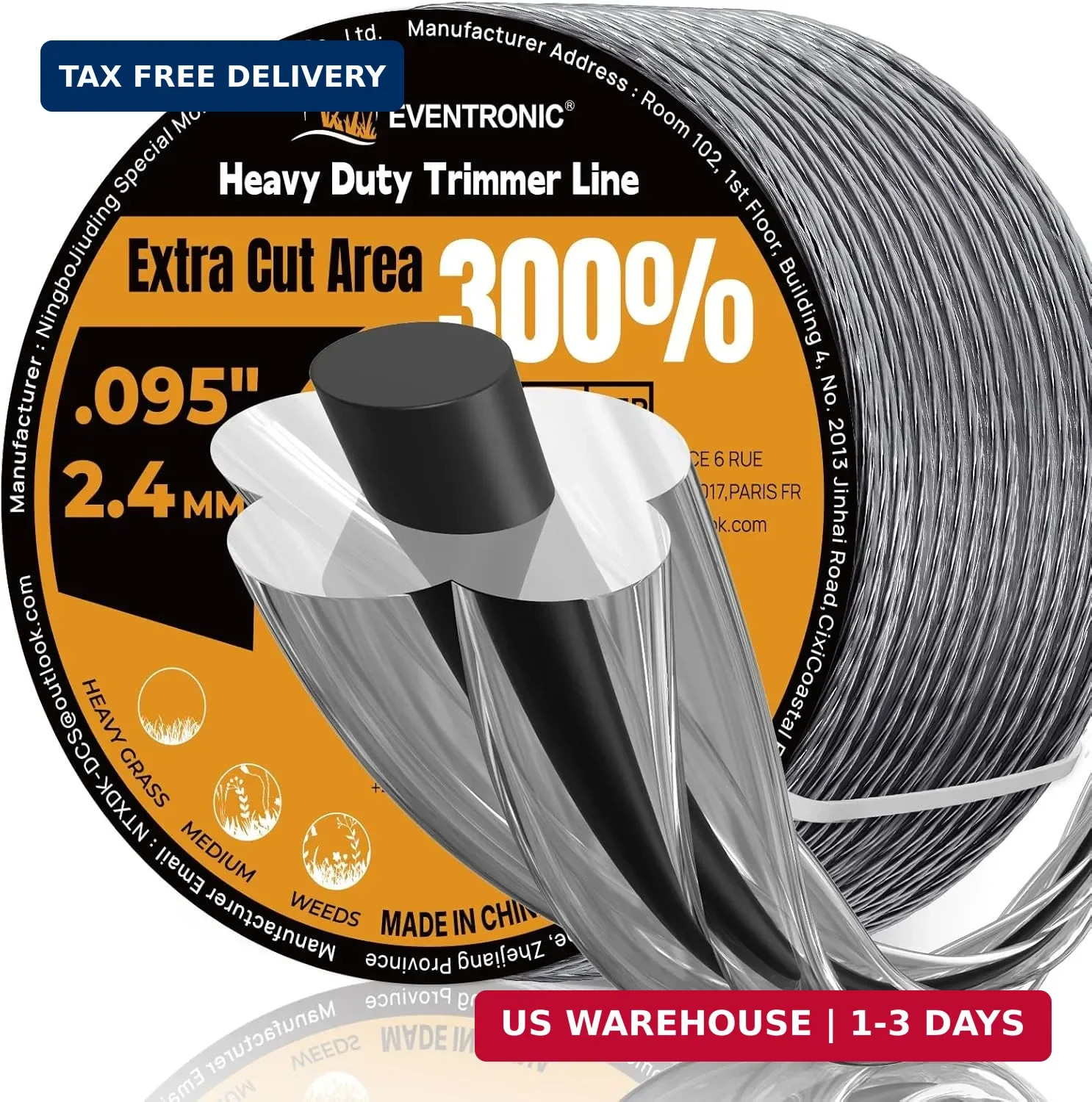 Eventronic Weed Eater String, 095'' Heavy Duty String Trimmer Line, Twisted Dual