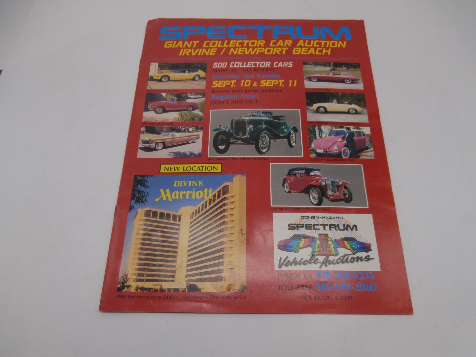 VTG Rare Spectrum Giant Collectors Car Auction Catalog 1990