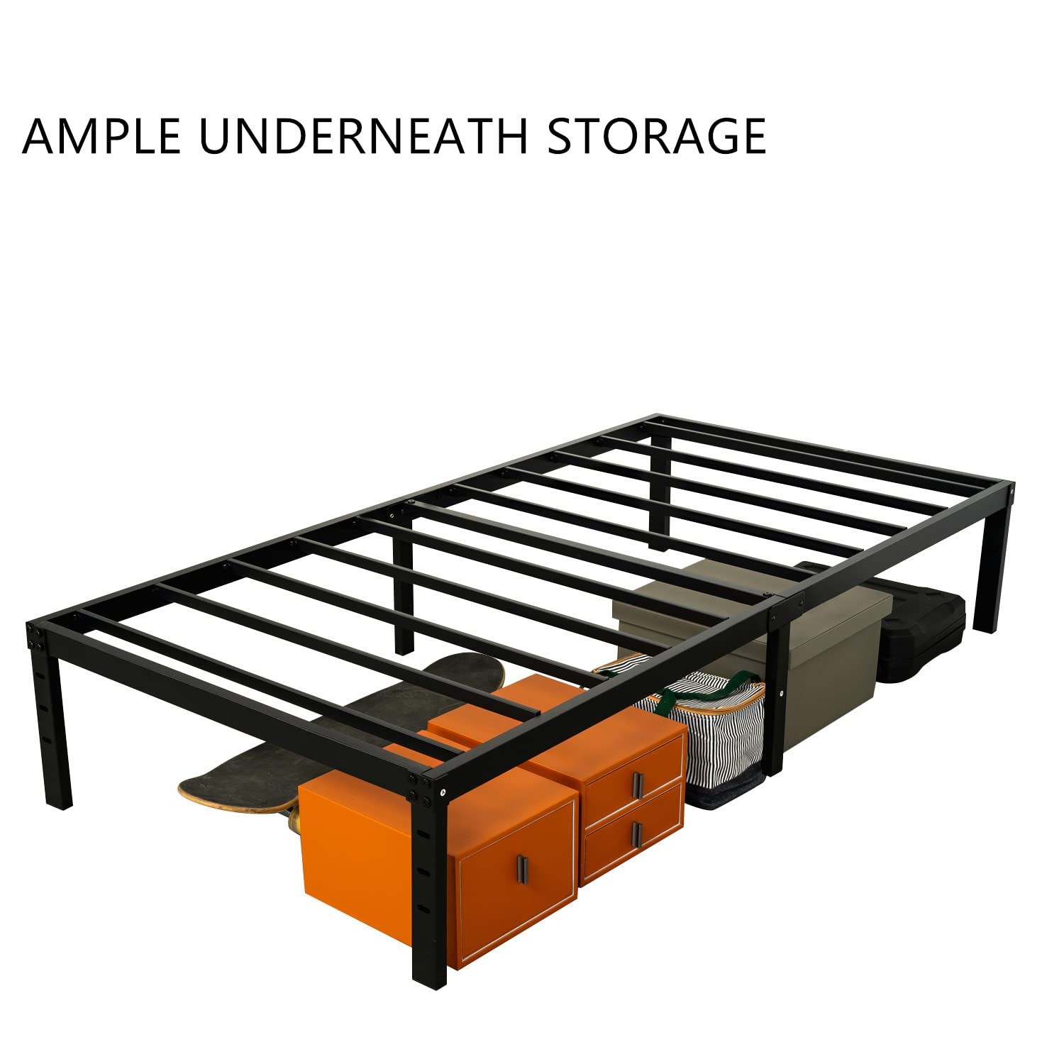 Twin Size Bed Frame, 3500lbs Heavy Duty Metal Platform with Steel Slats Suppo...