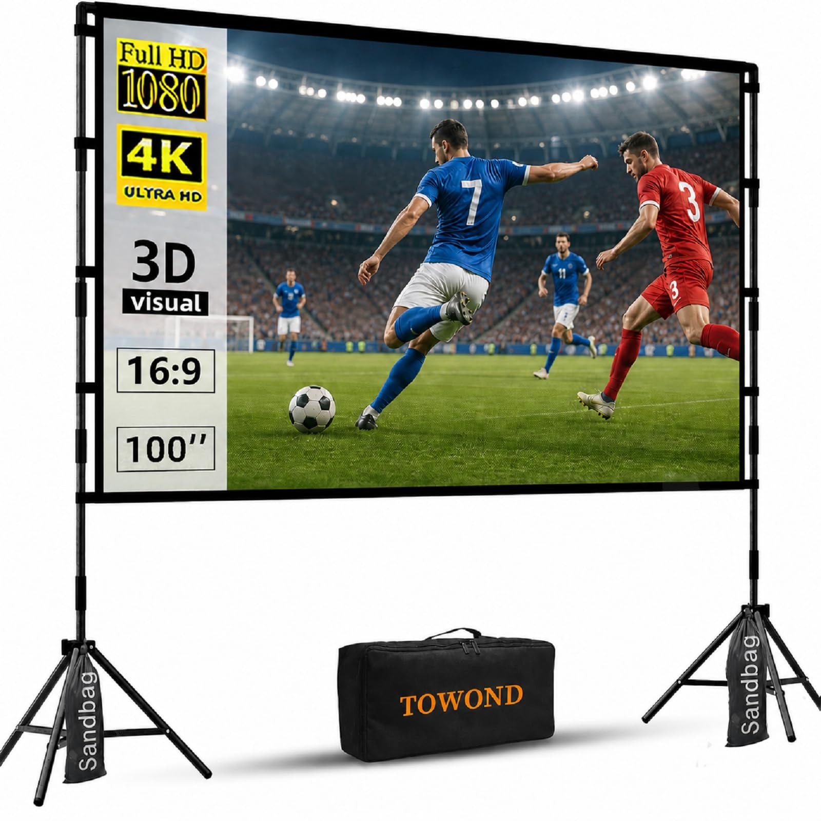 Projector Screen with Stand, 100 inch Outdoor Projector Screen Portable Indoo...