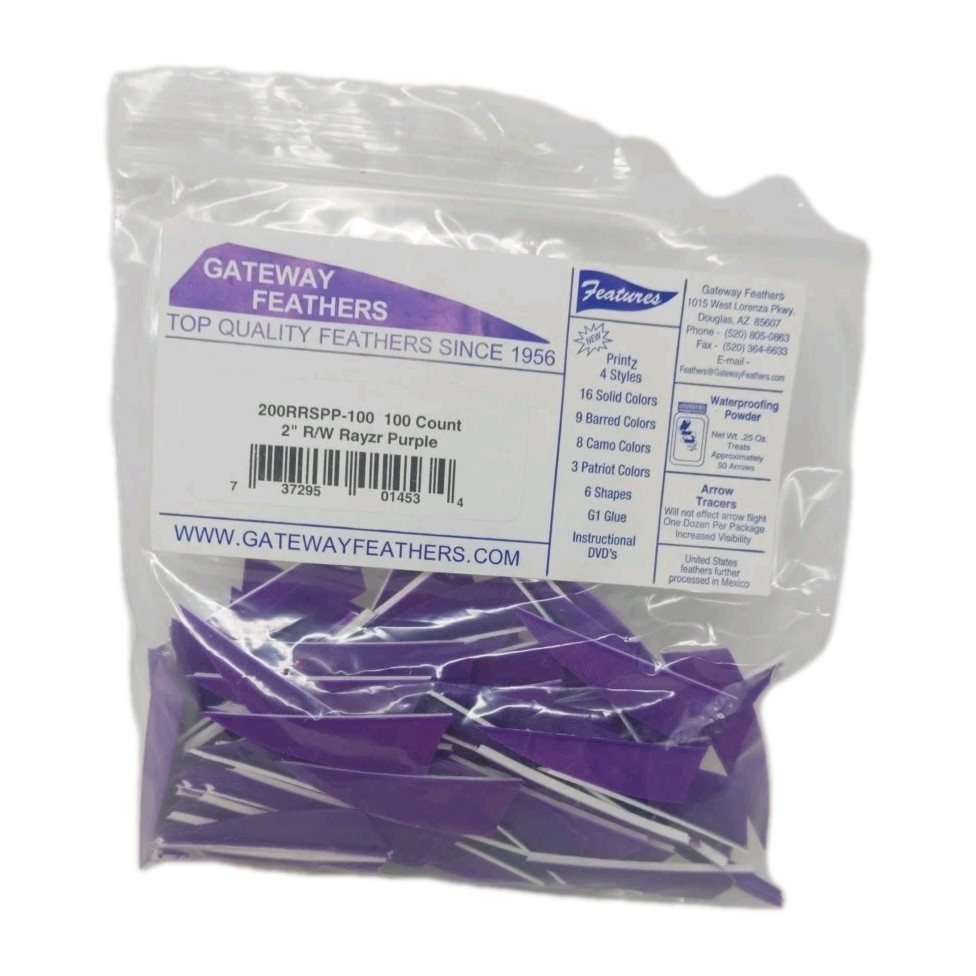 100 Pack Gateway Feathers 2" Right Wing: Rayzr Purple 200RRSPP-100