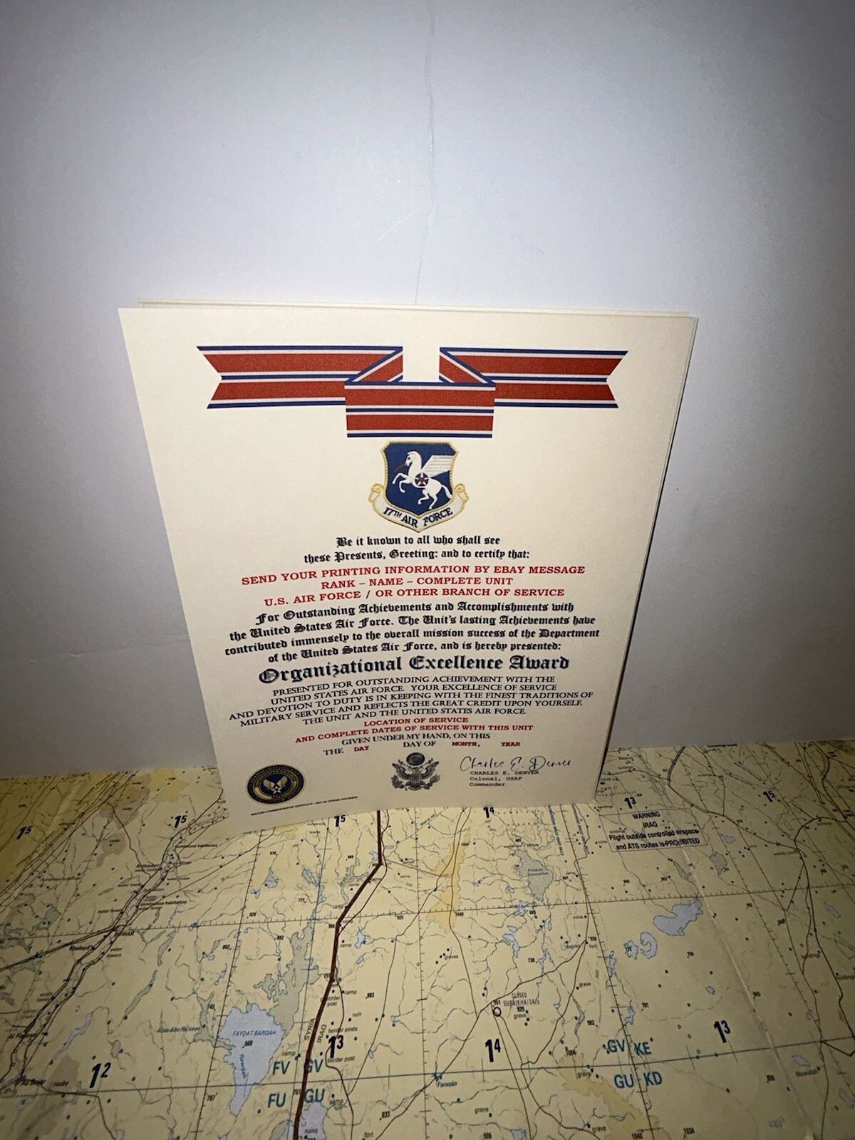 U.S. AIR FORCE / 17TH AIR FORCE - ORGANIZATIONAL EXCELLENCE AWARD CERTIFICATE
