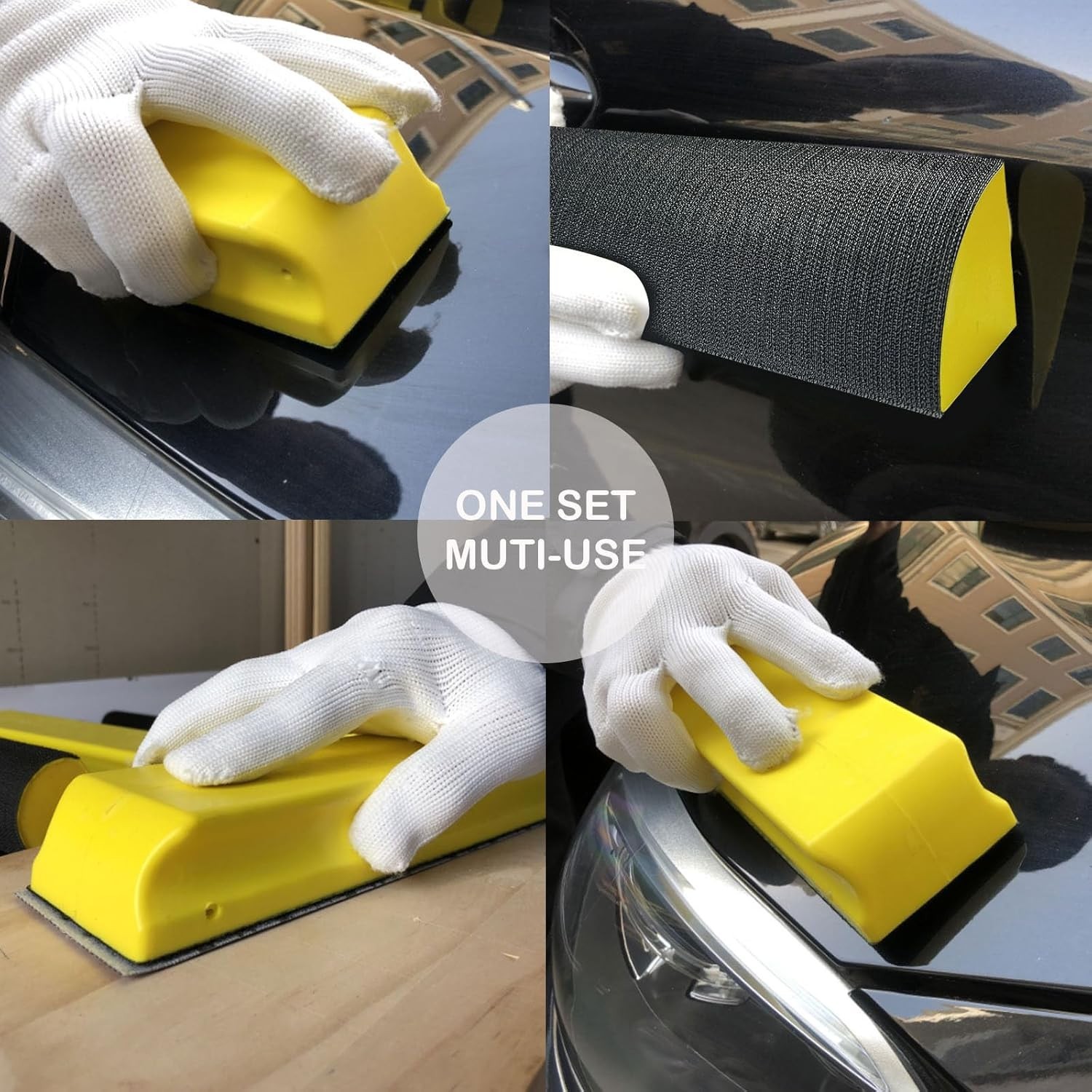 7pcs Hand Sanding Block Set, Rectangle Handheld Sanding Pad, Hook and Loop Inter
