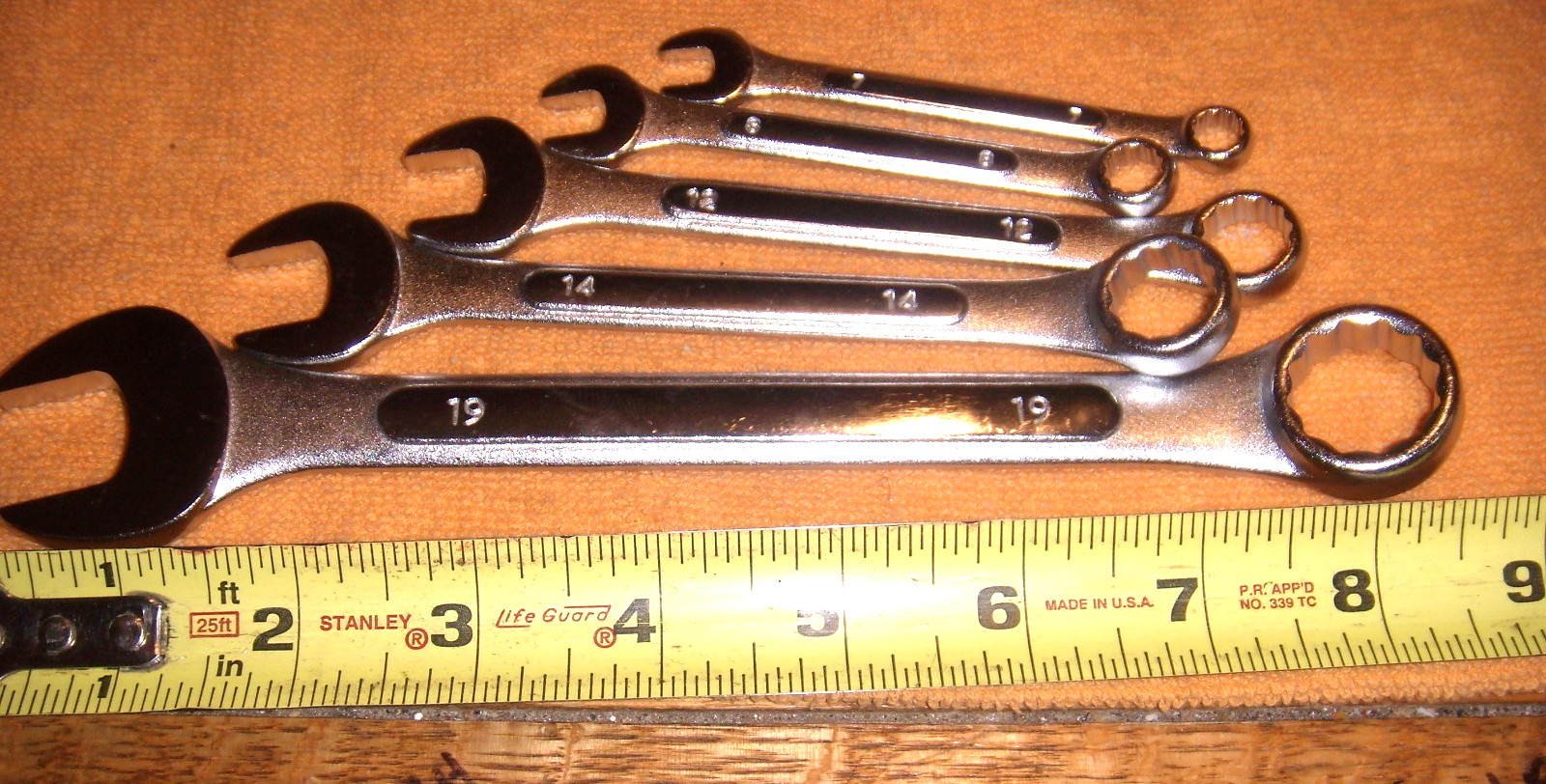5 METRIC 19,14,12,8-7  12 POINT COMBO WRENCHES  NEW CHINA  WRENCH FREE SHIP