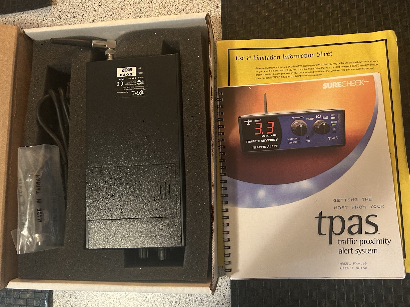 Sure Check Aviation TPAS Traffic Proximity Alert System, p/n-model RX-110