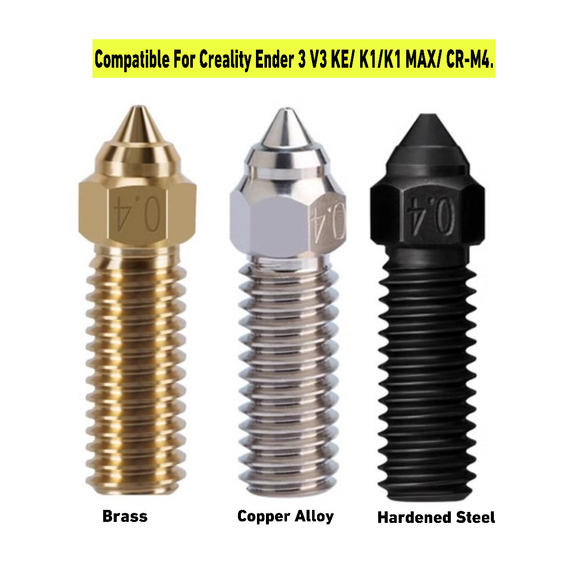 High Flow Nozzle Brass/Copper Alloy/Hardened Steel For Creality K1/K1 MAX 0.4mm