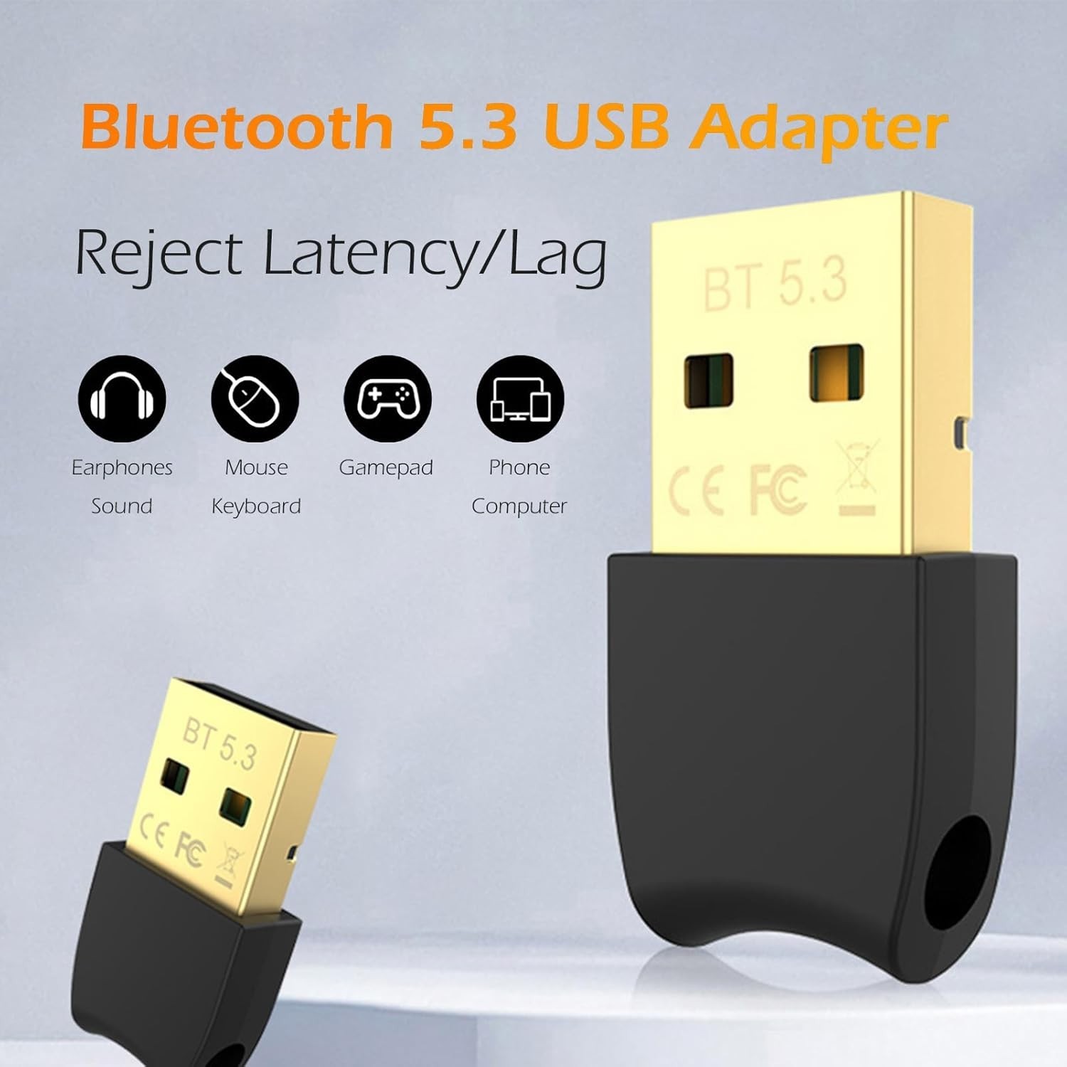Bluetooth 5.3 USB Adapter for Desktop PC, Plug & Play Mini Dongle Receiver & ...