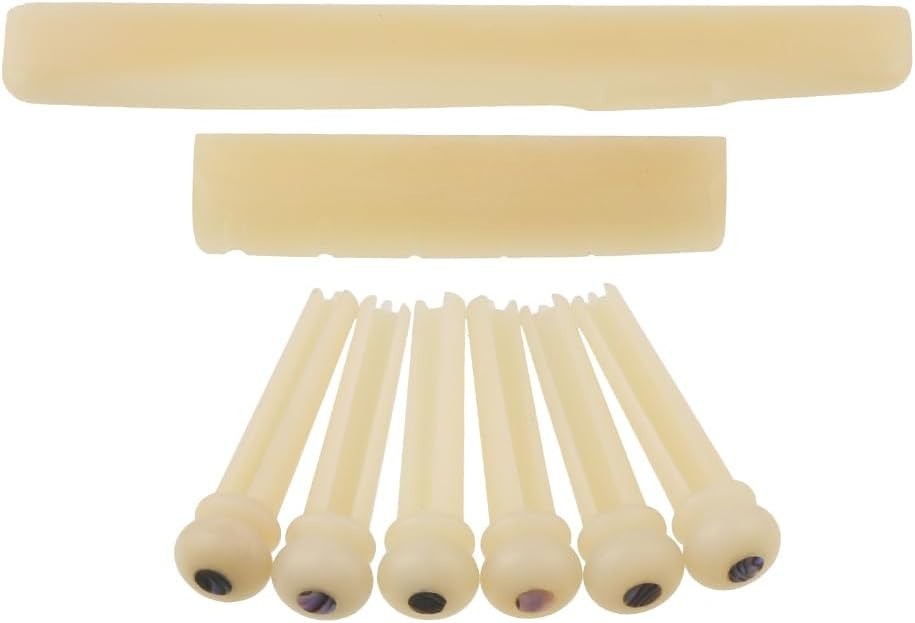 Unbleached Acoustic Guitar Bone Nut & Saddle & 6pcs Bridge Pins W/Abalone She...