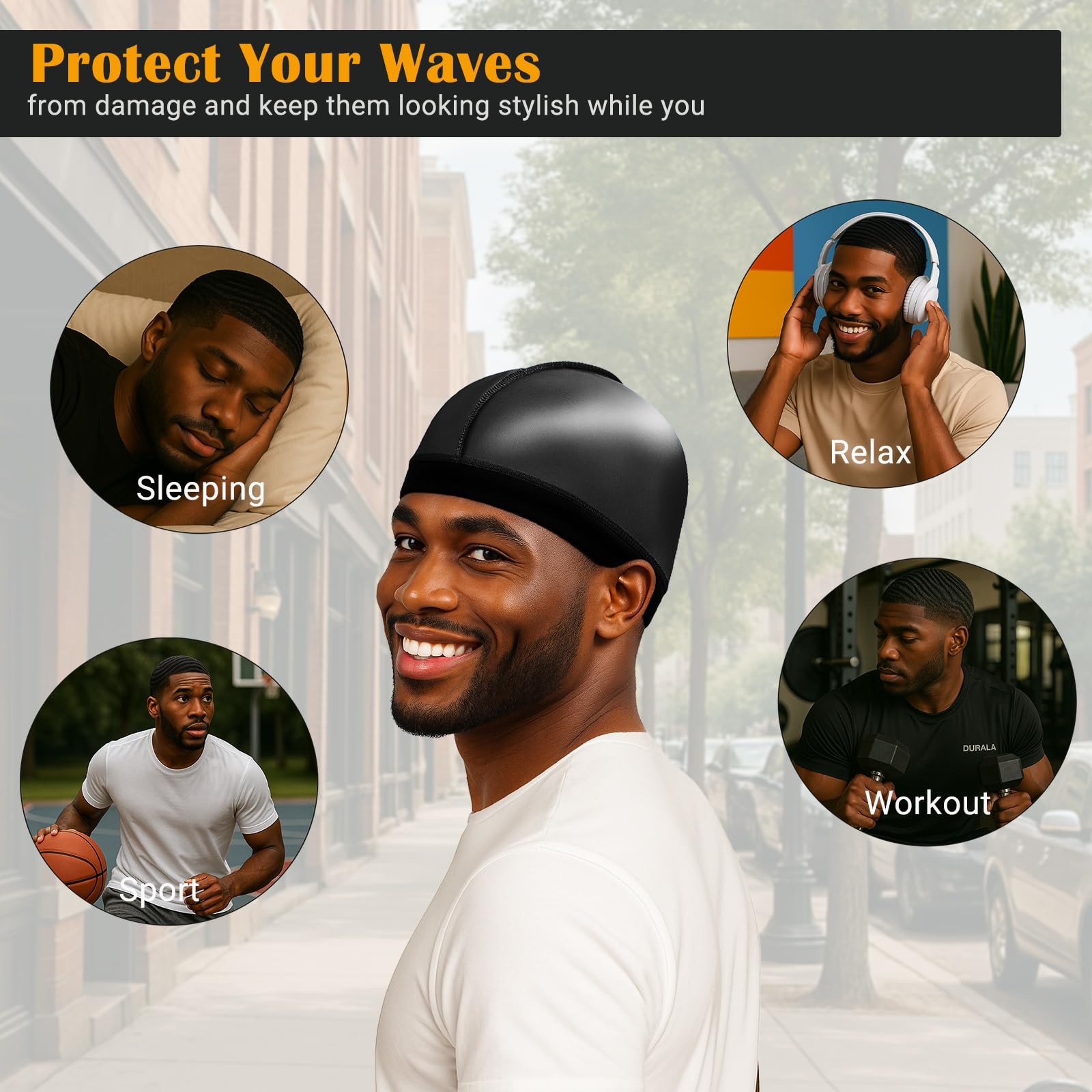 DURALA Super Elastic Wave Cap, Good Compression One Size-X-Large, Black+black