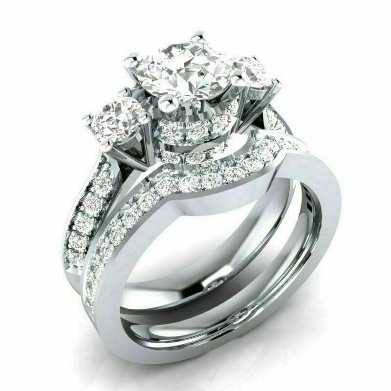 Jewelry Set Rings Silver Band 925 White Wedding Fashion Size Women Sapphire