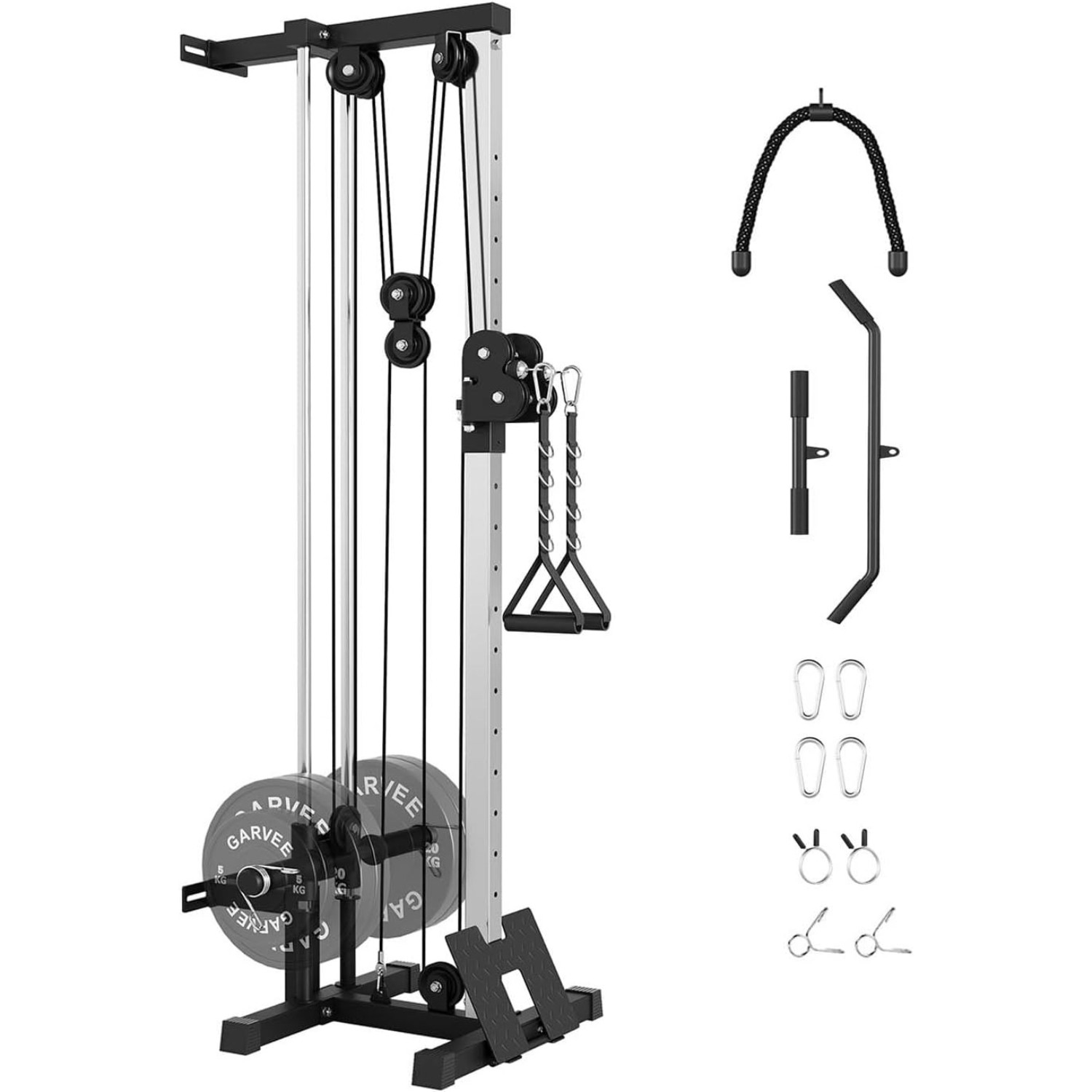 Wall Mount Cable Machine Dual Pulley, LAT Pulldown Station for Home Gym 400LBS