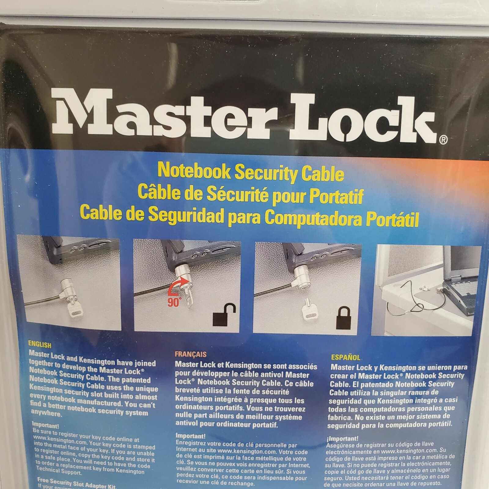 Master Lock Kensington Universal Notebook Security Cable Lock Computer #64030