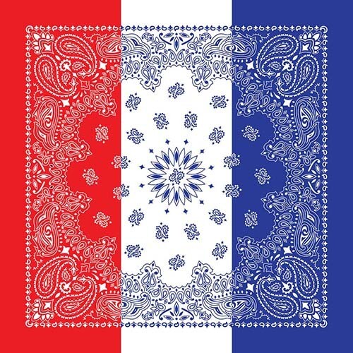 Carolina Creative Quad Tri-Color Paisley Bandanna 22" x 22" Hanky USA Patriotic