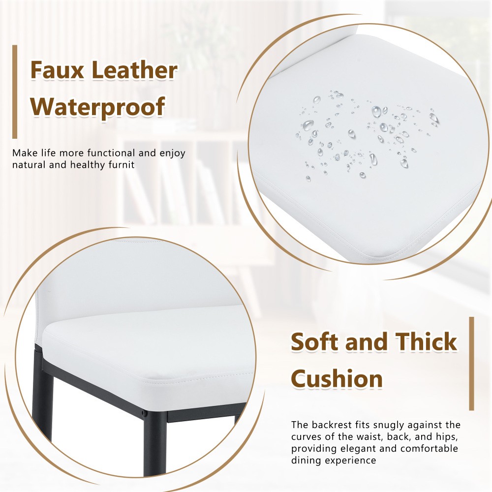 Set of 4 Dining Chairs - Ergonomic PU Leather Backrest, Black & White, 37'' High